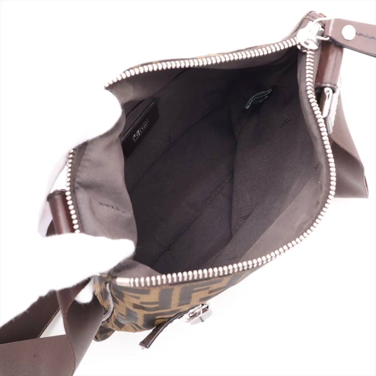 Zucca Canvas x Leather Shoulder Bag, Brown, 7VA255 — view 6