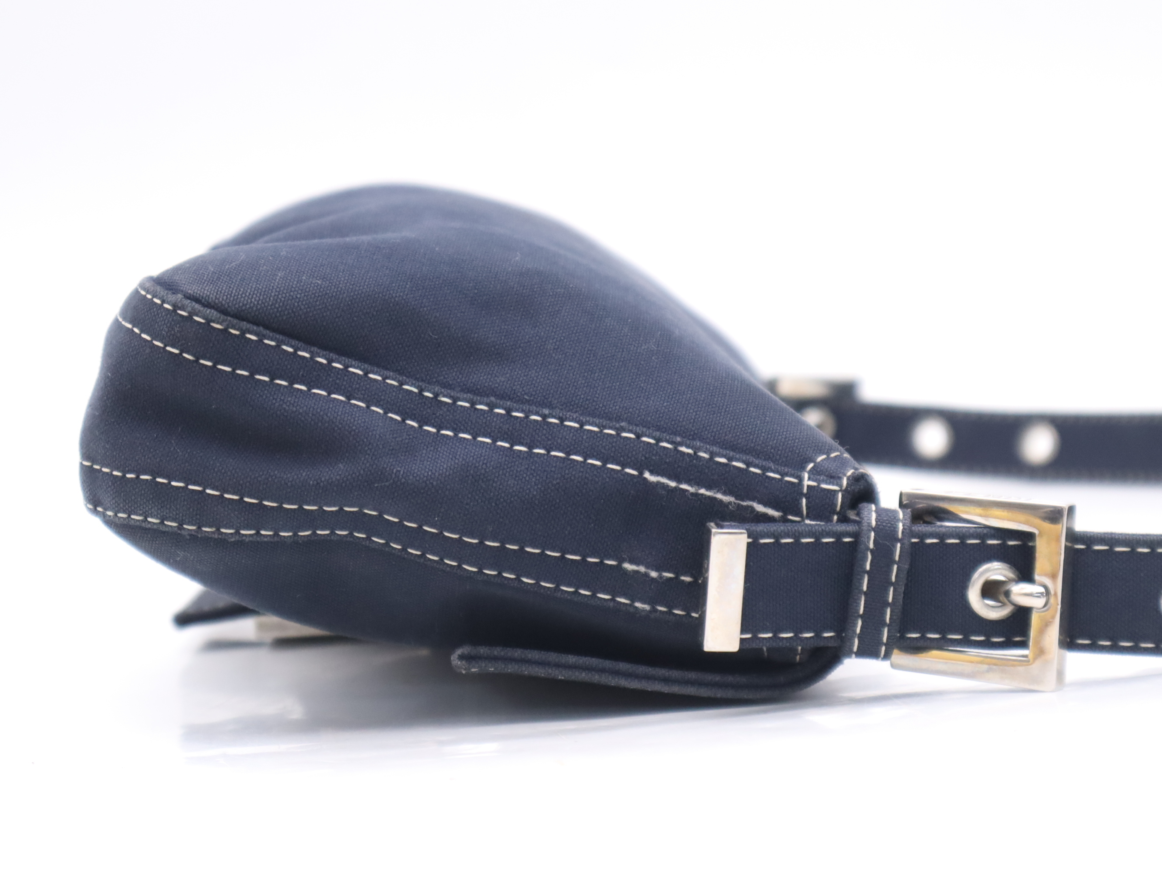 Denim Mamma Bucket Handbag, Navy, Silver Hardware, with Dust Bag — view 5