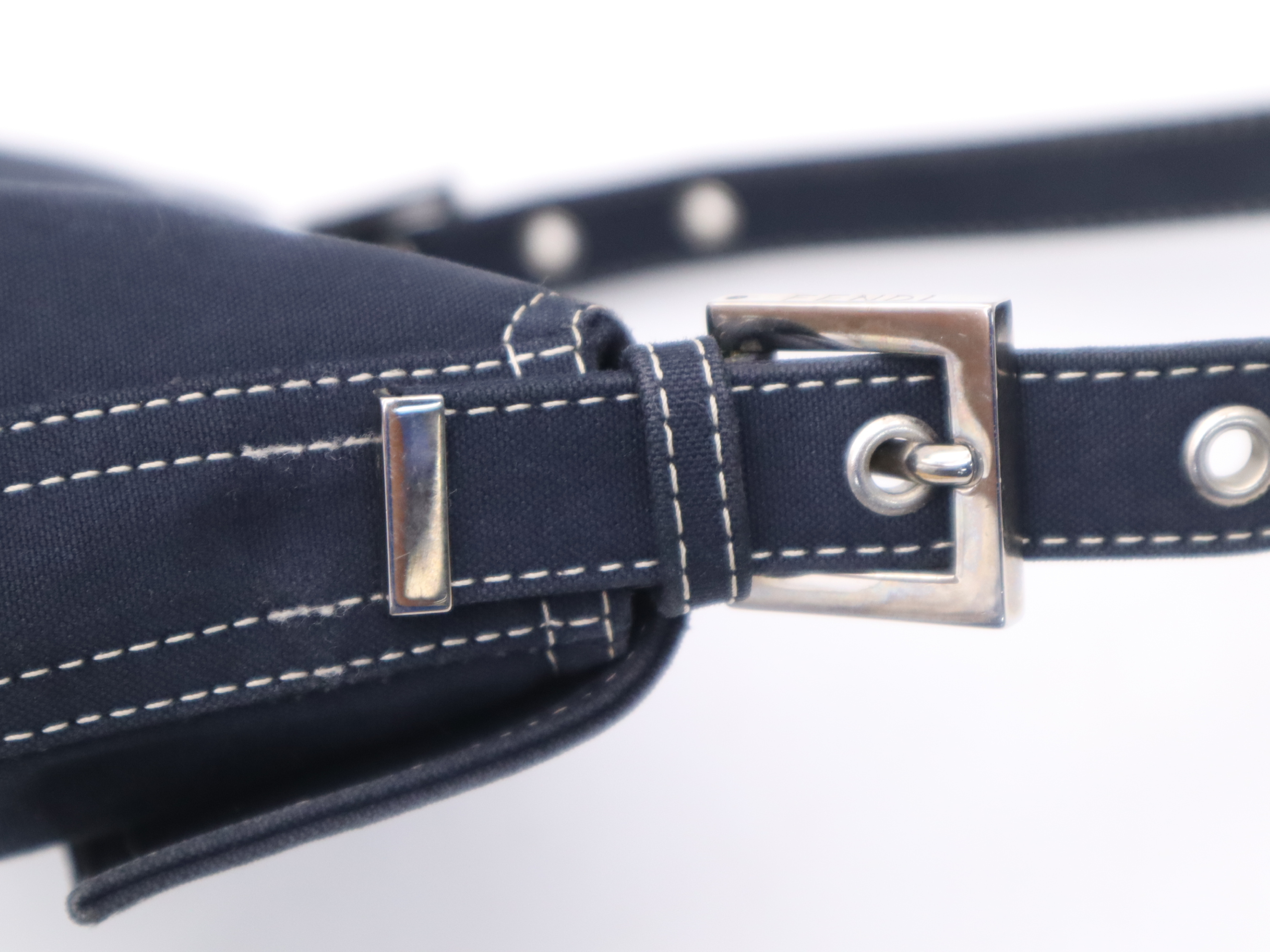 Denim Mamma Bucket Handbag, Navy, Silver Hardware, with Dust Bag — view 7