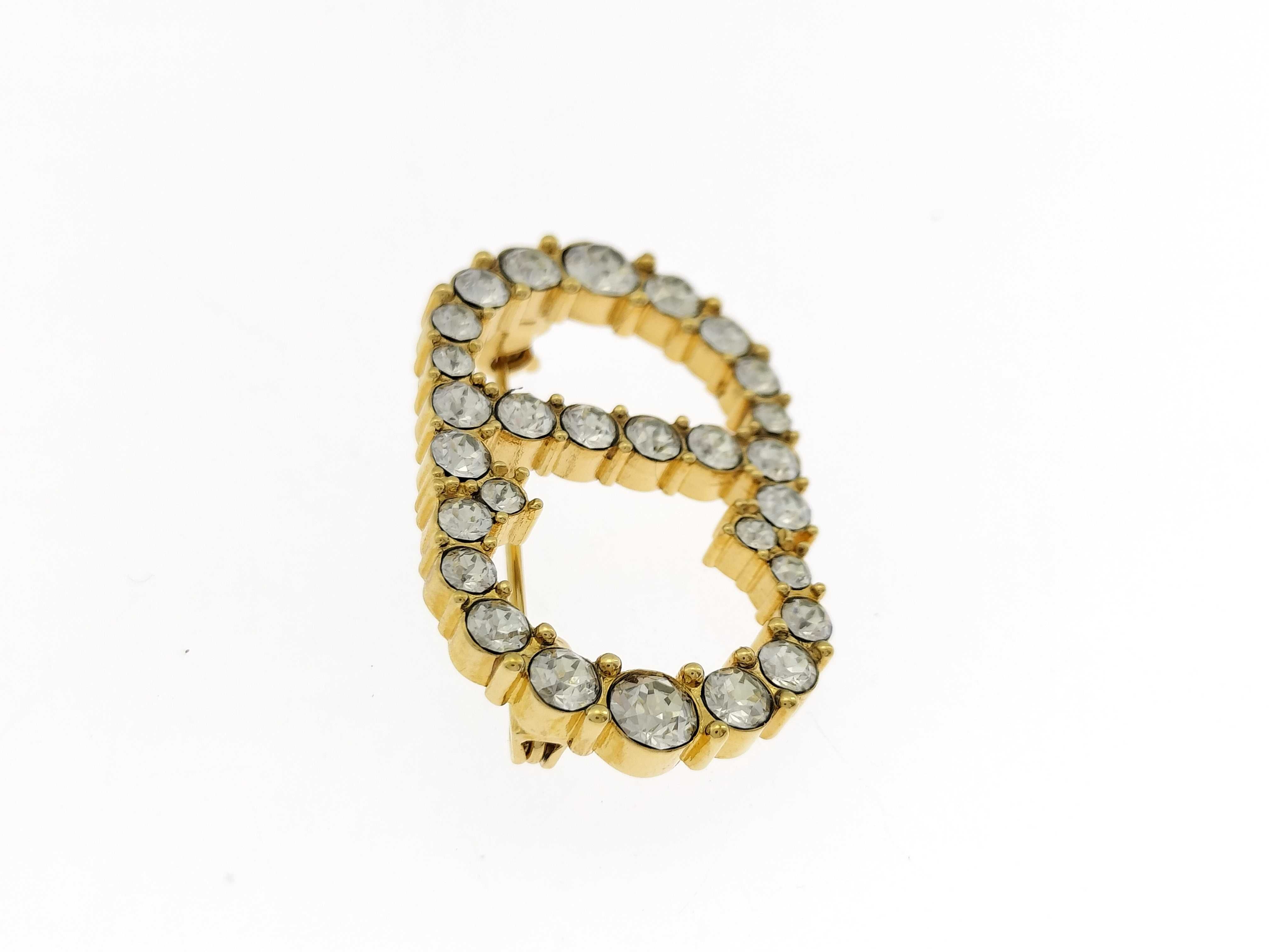 brooch with rhinestones and CD logo, gold. — view 3