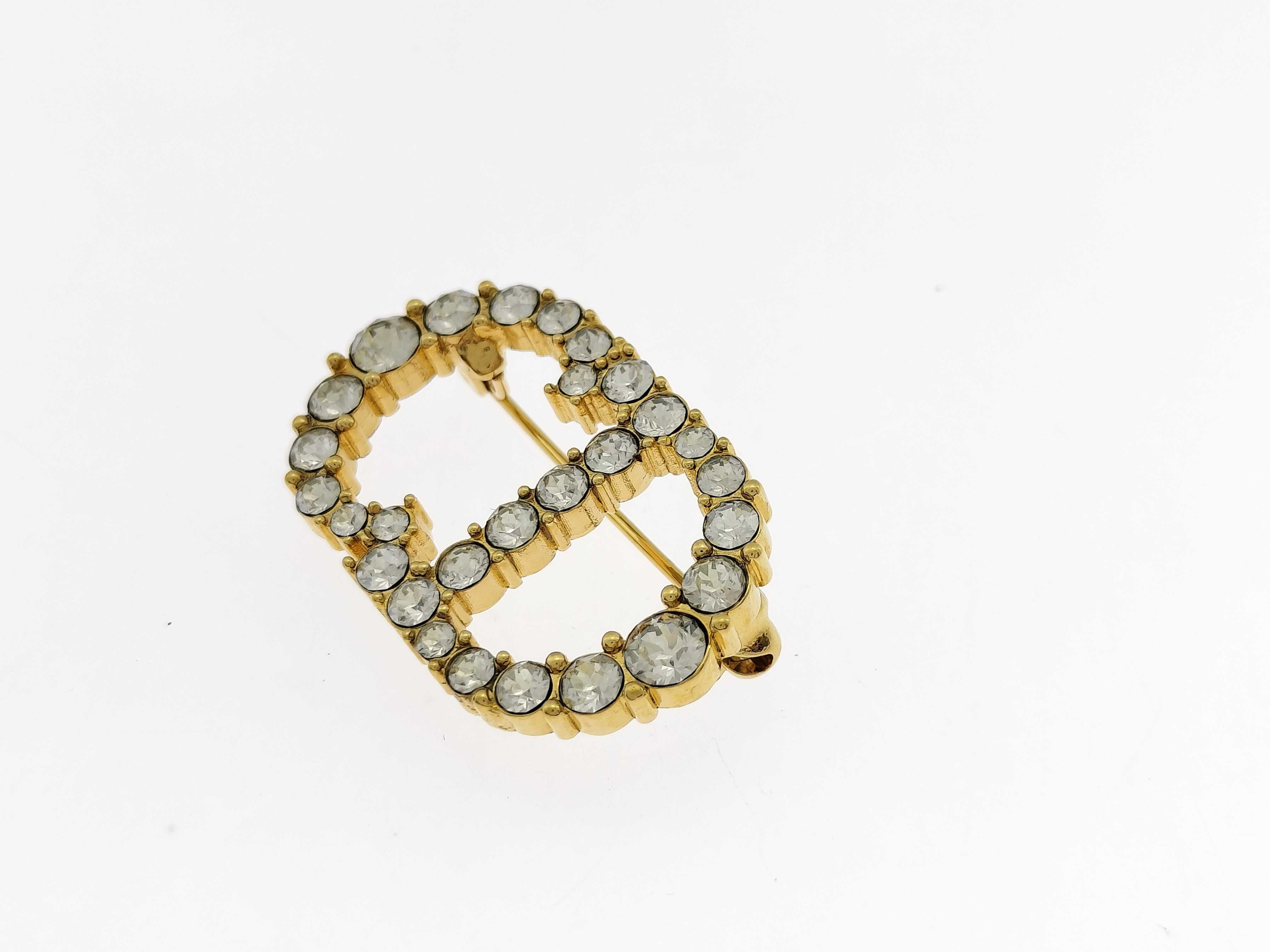 brooch with rhinestones and CD logo, gold. — view 5