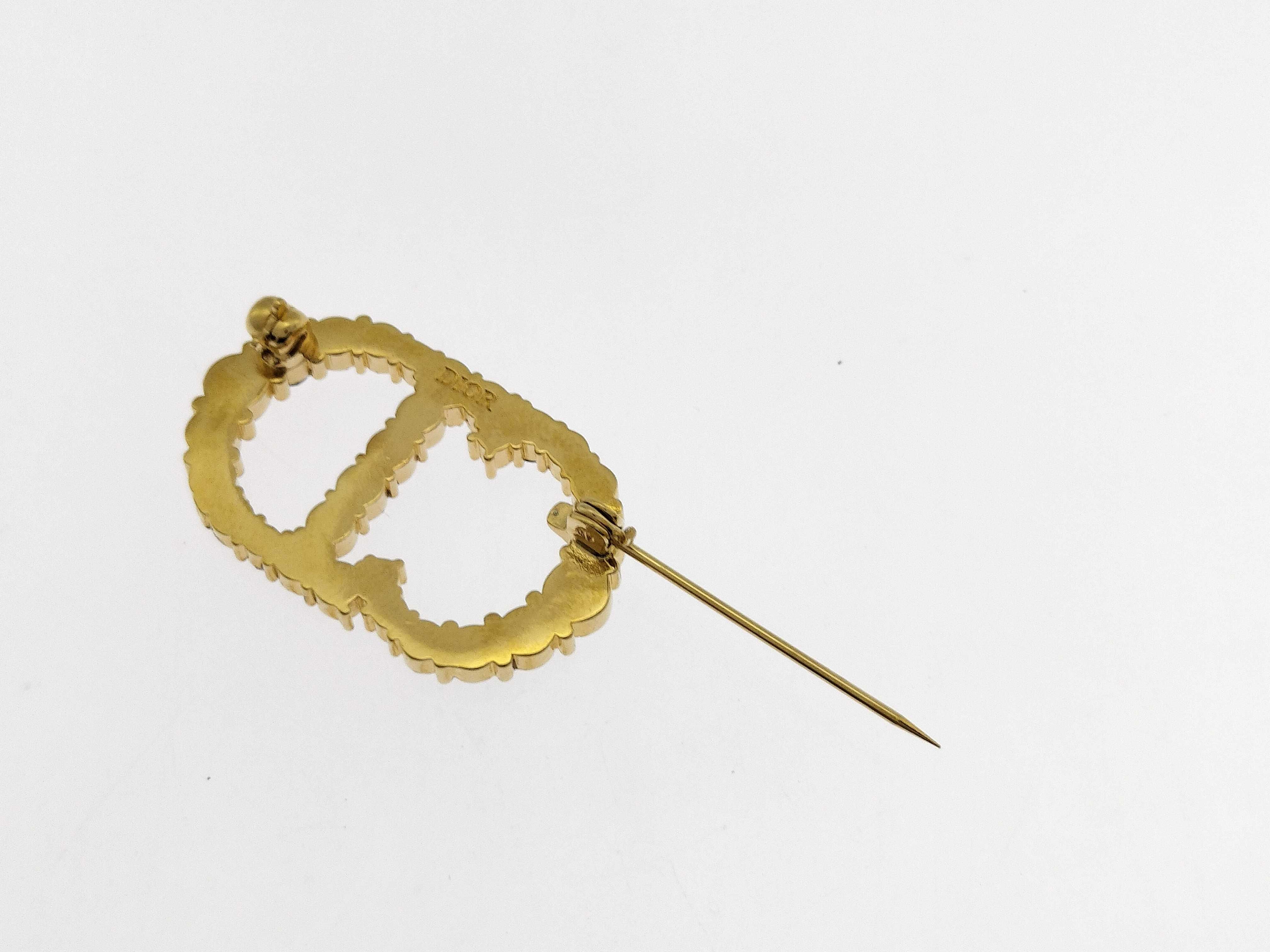 brooch with rhinestones and CD logo, gold. — view 6