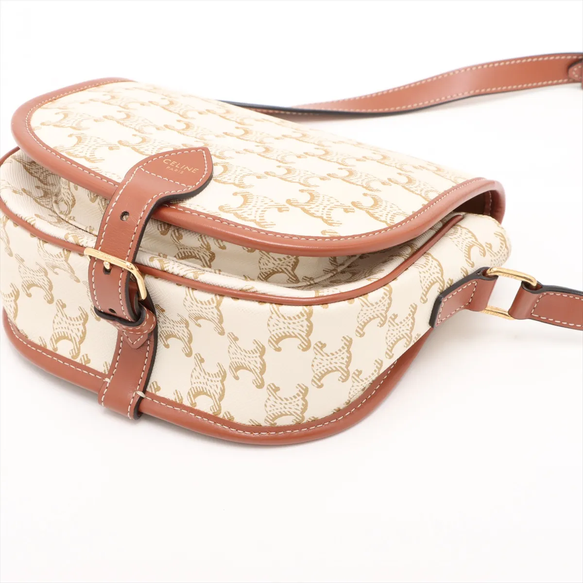 Triomphe Falco Medium PVC x Leather Shoulder Bag White x Brown — view 3