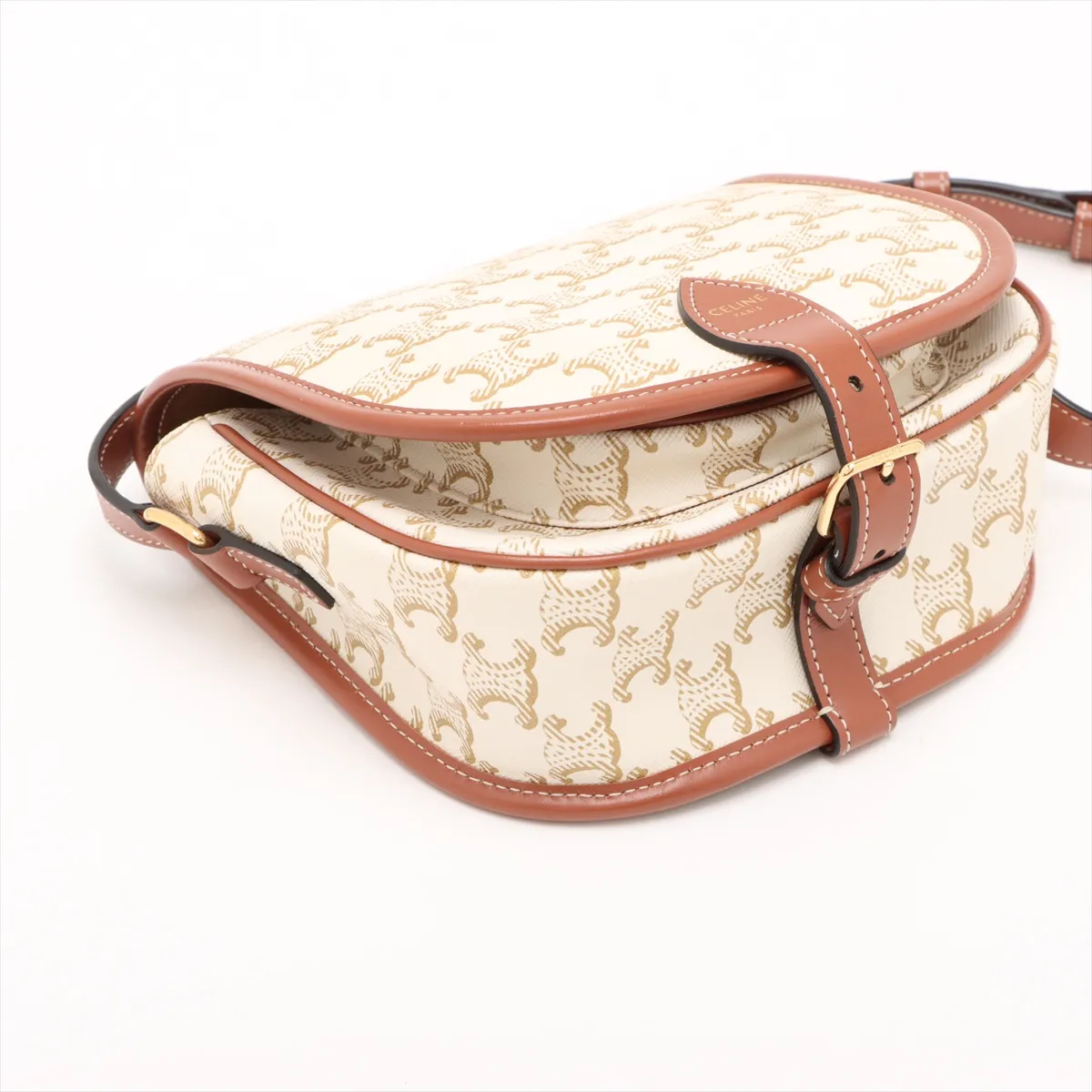 Triomphe Falco Medium PVC x Leather Shoulder Bag White x Brown — view 4