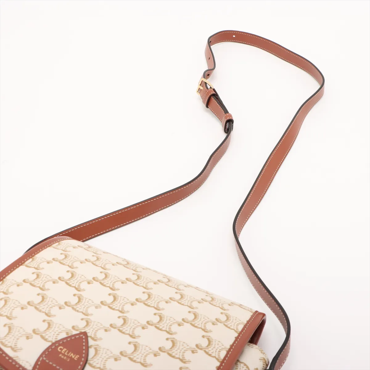 Triomphe Falco Medium PVC x Leather Shoulder Bag White x Brown — view 5