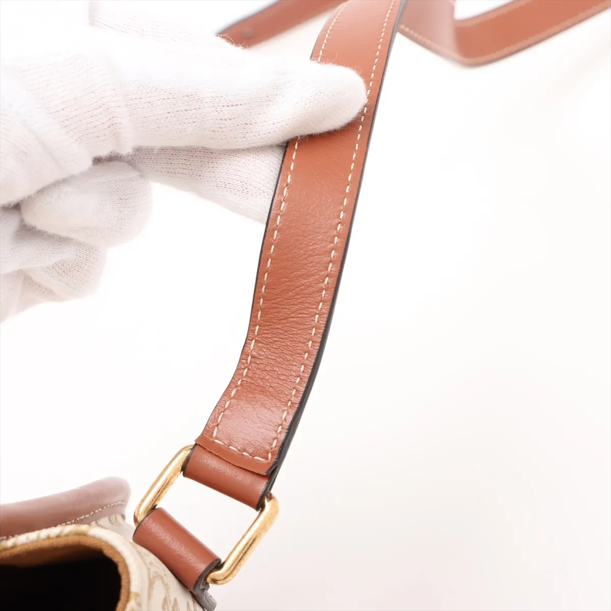 Triomphe Falco Medium PVC x Leather Shoulder Bag White x Brown — view 10