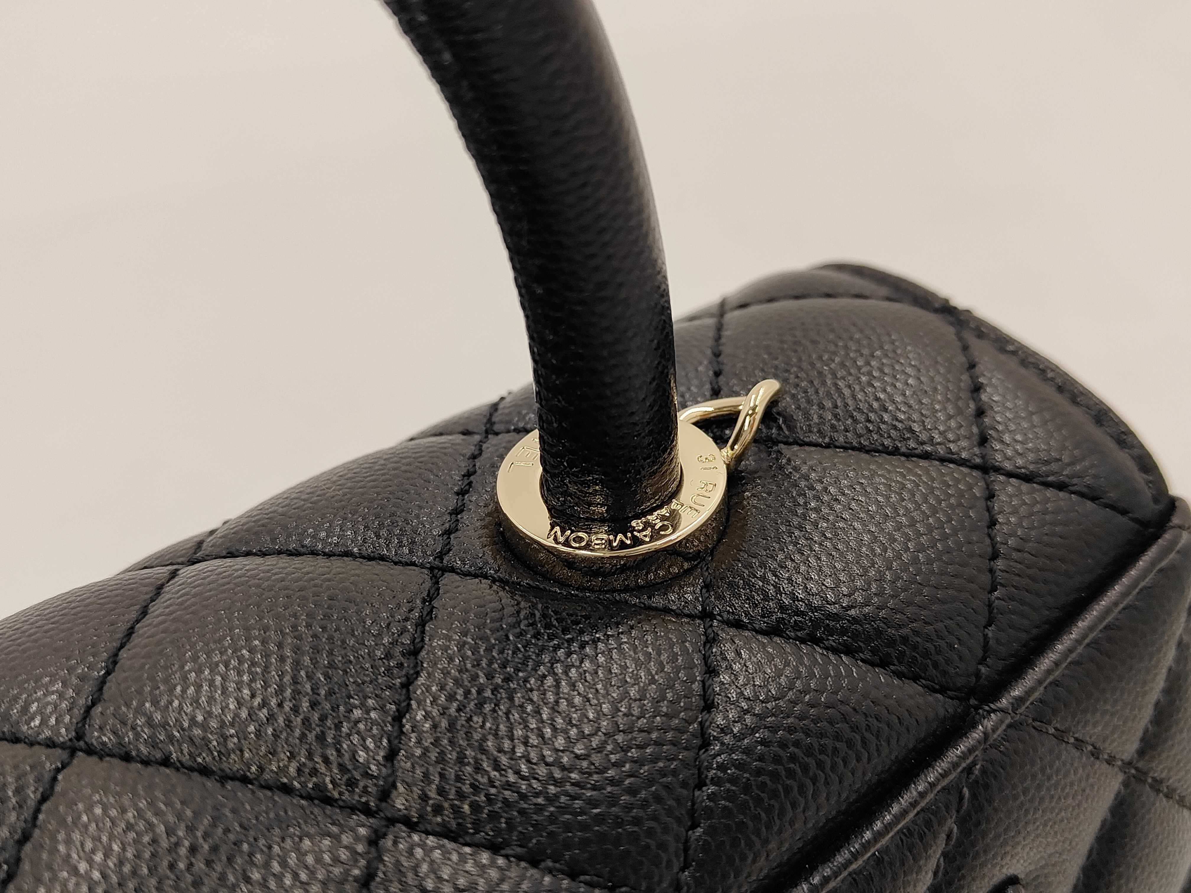 Caviar Skin Coco Handle XS Black Gold Hardware Handbag — view 3