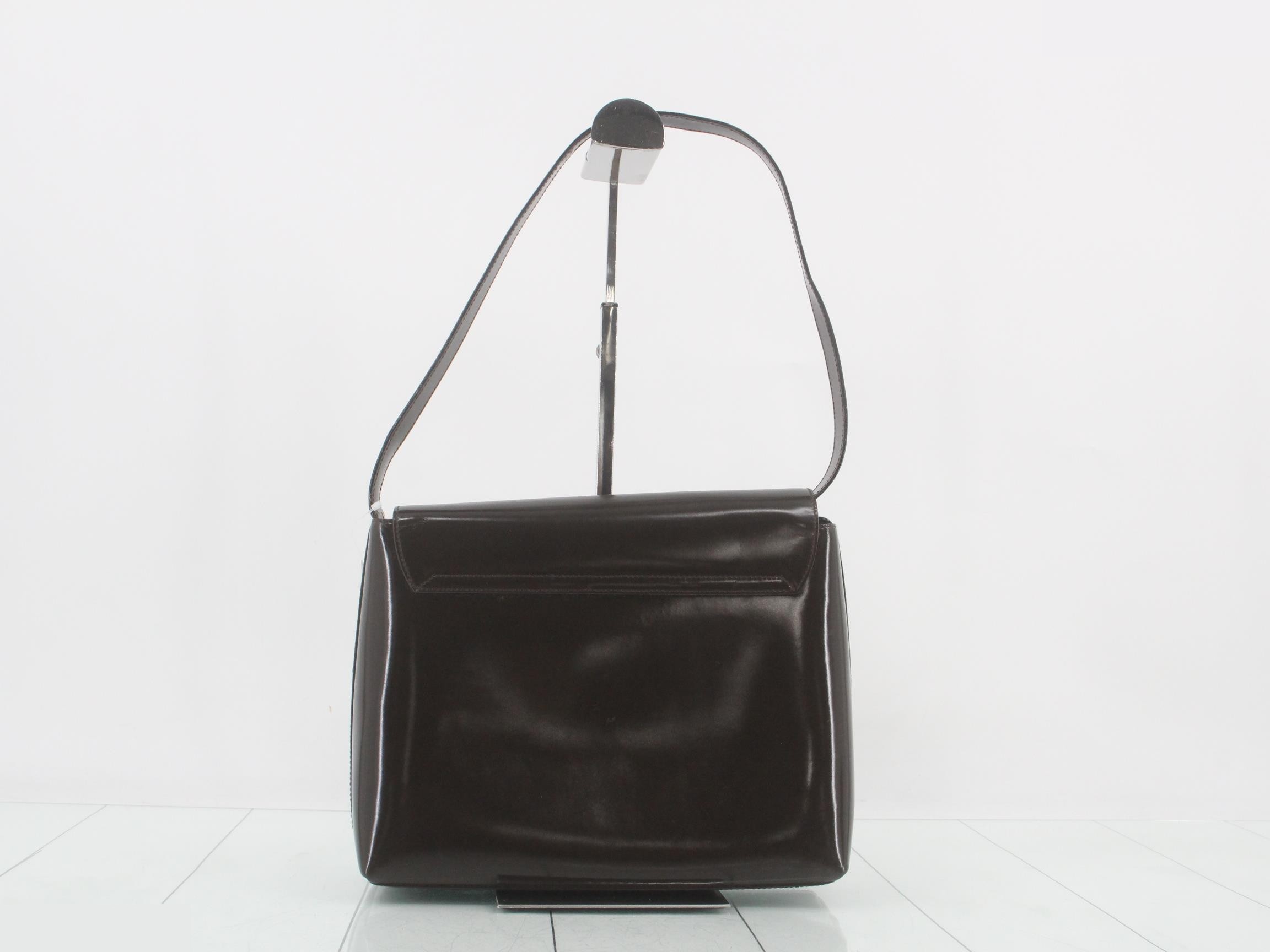 Enamel dark brown one-shoulder bag — view 2