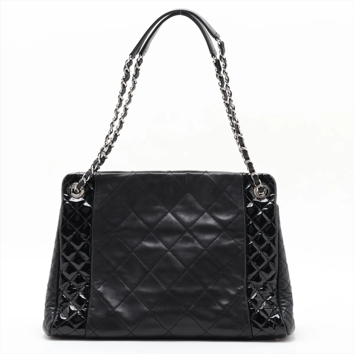 Matelassé Lambskin x Patent Leather Chain Shoulder Bag, Black, Silver Hardware, 19031744, Serial Number 19 — view 2