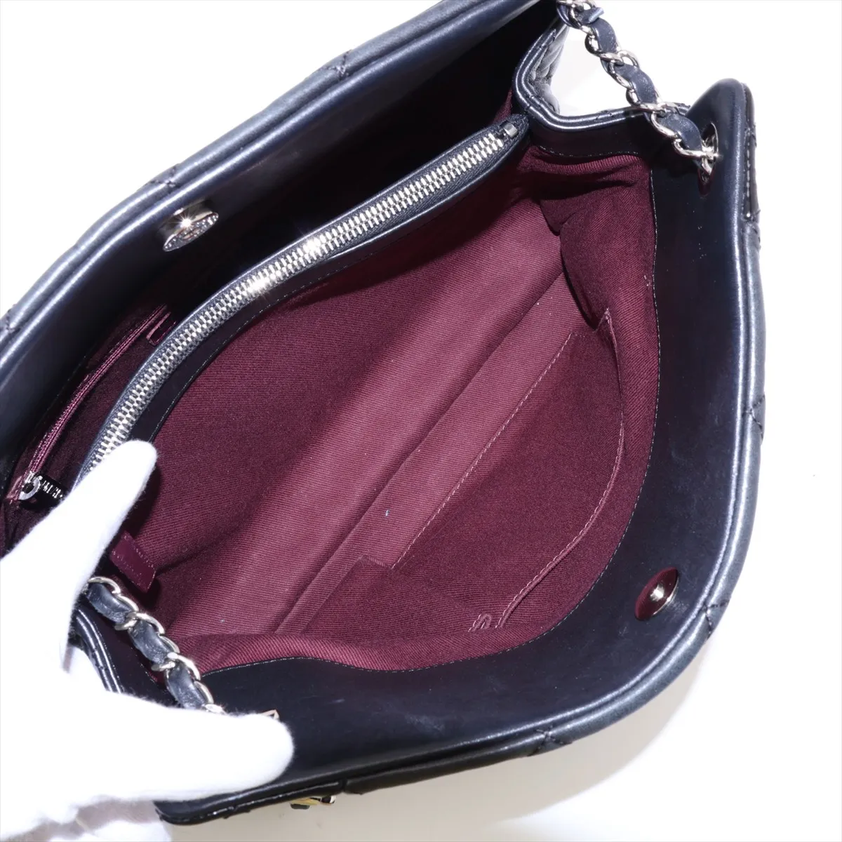 Matelassé Lambskin x Patent Leather Chain Shoulder Bag, Black, Silver Hardware, 19031744, Serial Number 19 — view 10