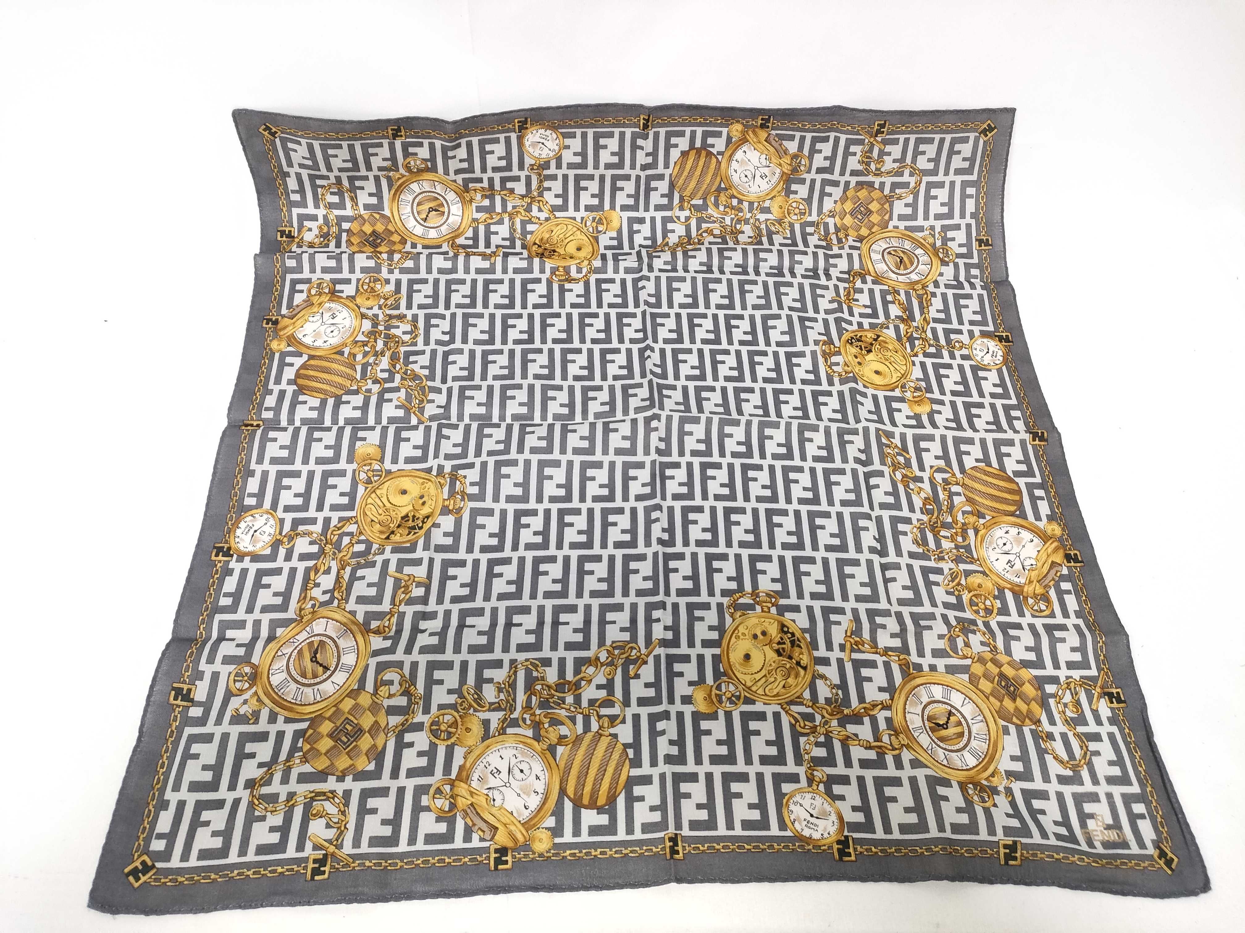 handkerchief scarf FF Zucca all-over print pocket watch gray other accessories