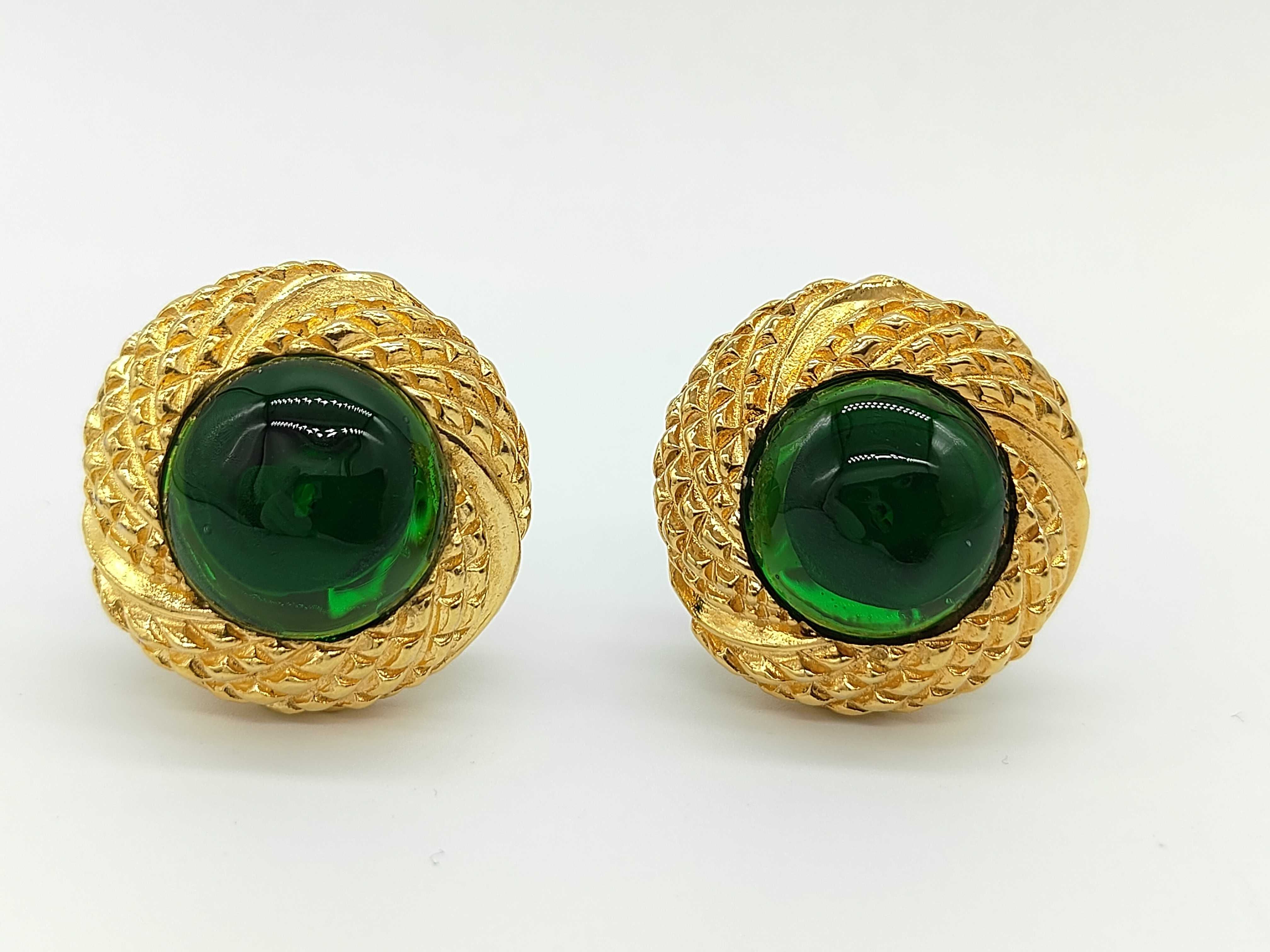 Earrings, Colored Stone, Green and Gold Earrings