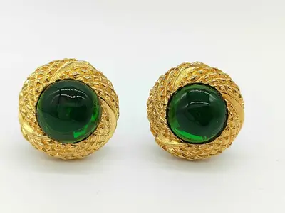 Earrings, Colored Stone, Green and Gold Earrings