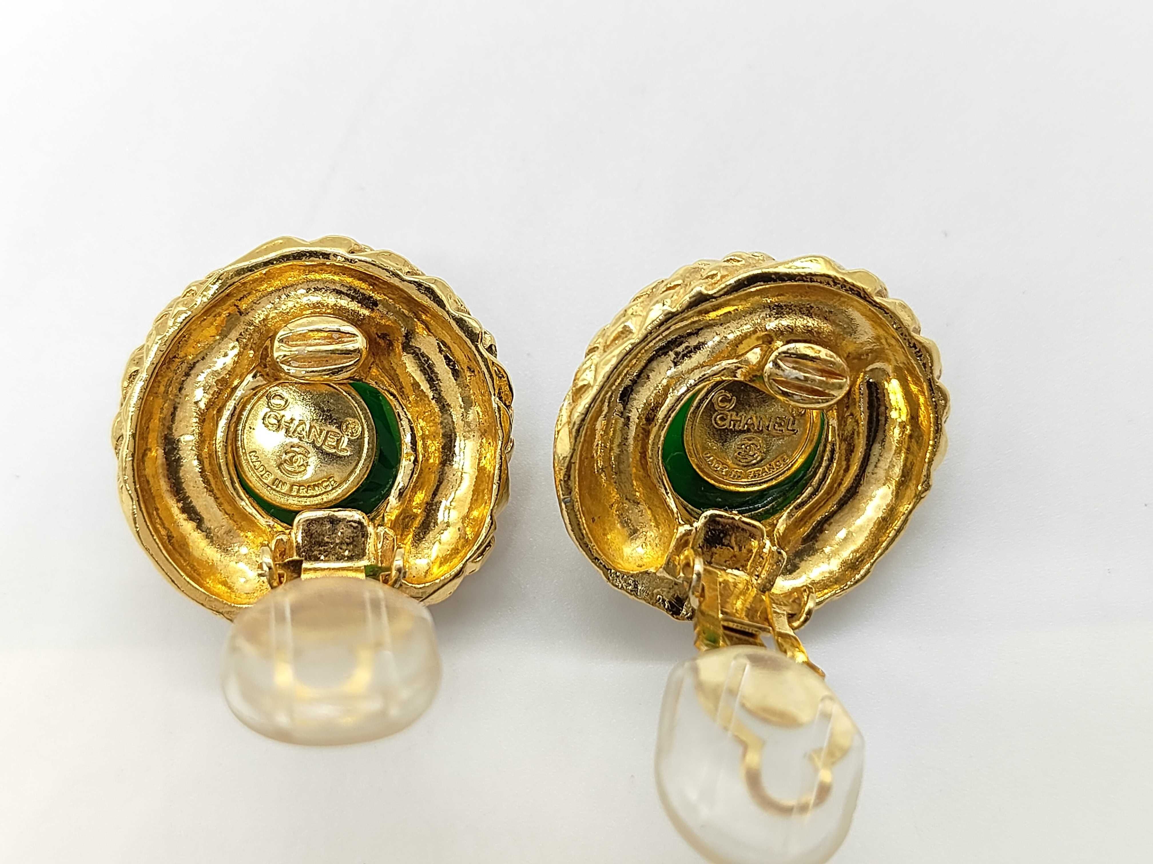 Earrings, Colored Stone, Green and Gold Earrings — view 2