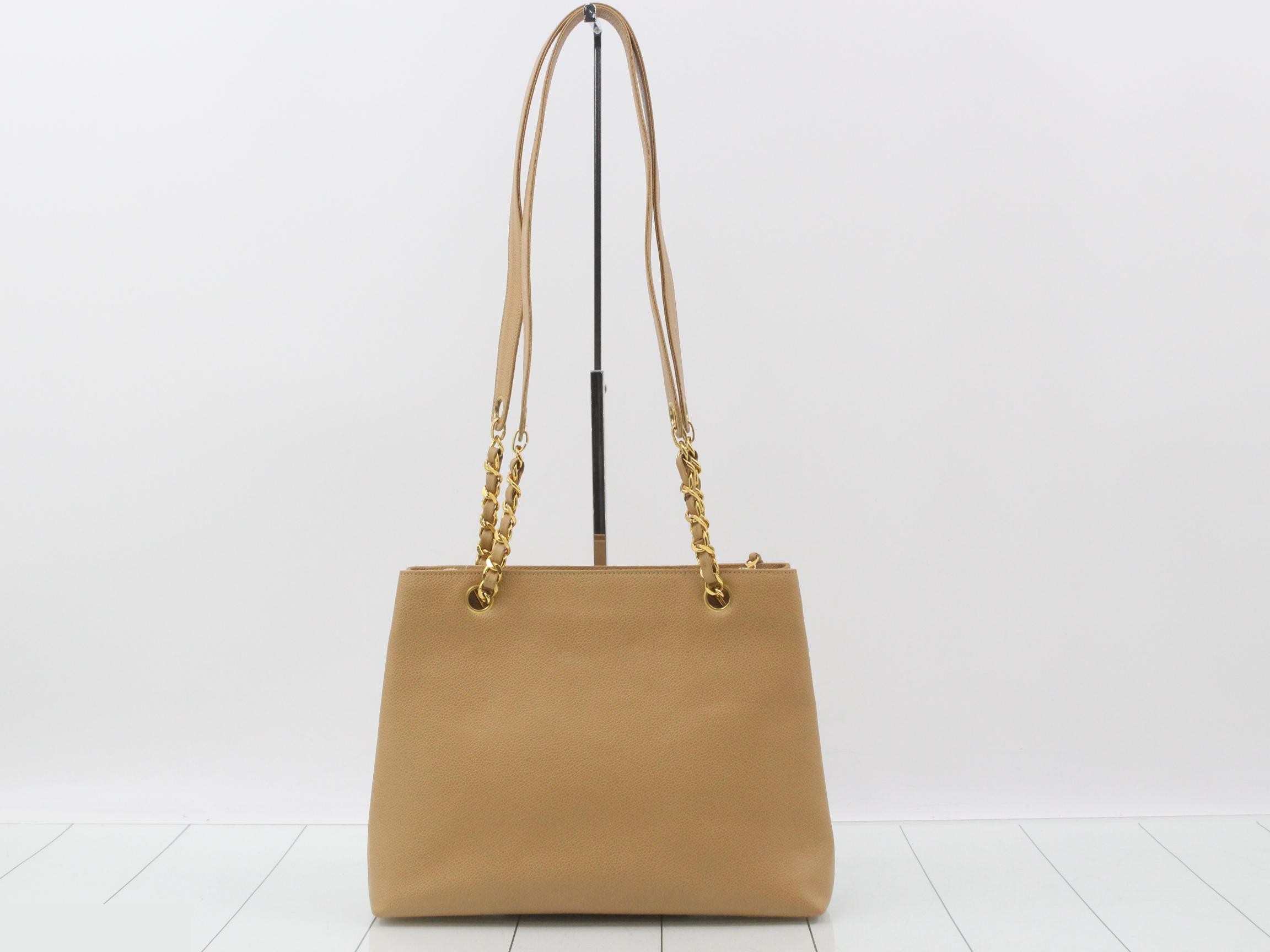 caviar leather chain shoulder bag, beige — view 2