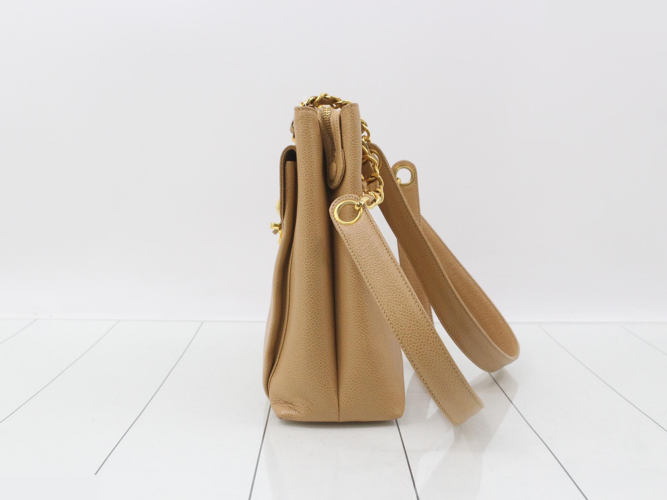 caviar leather chain shoulder bag, beige — view 3