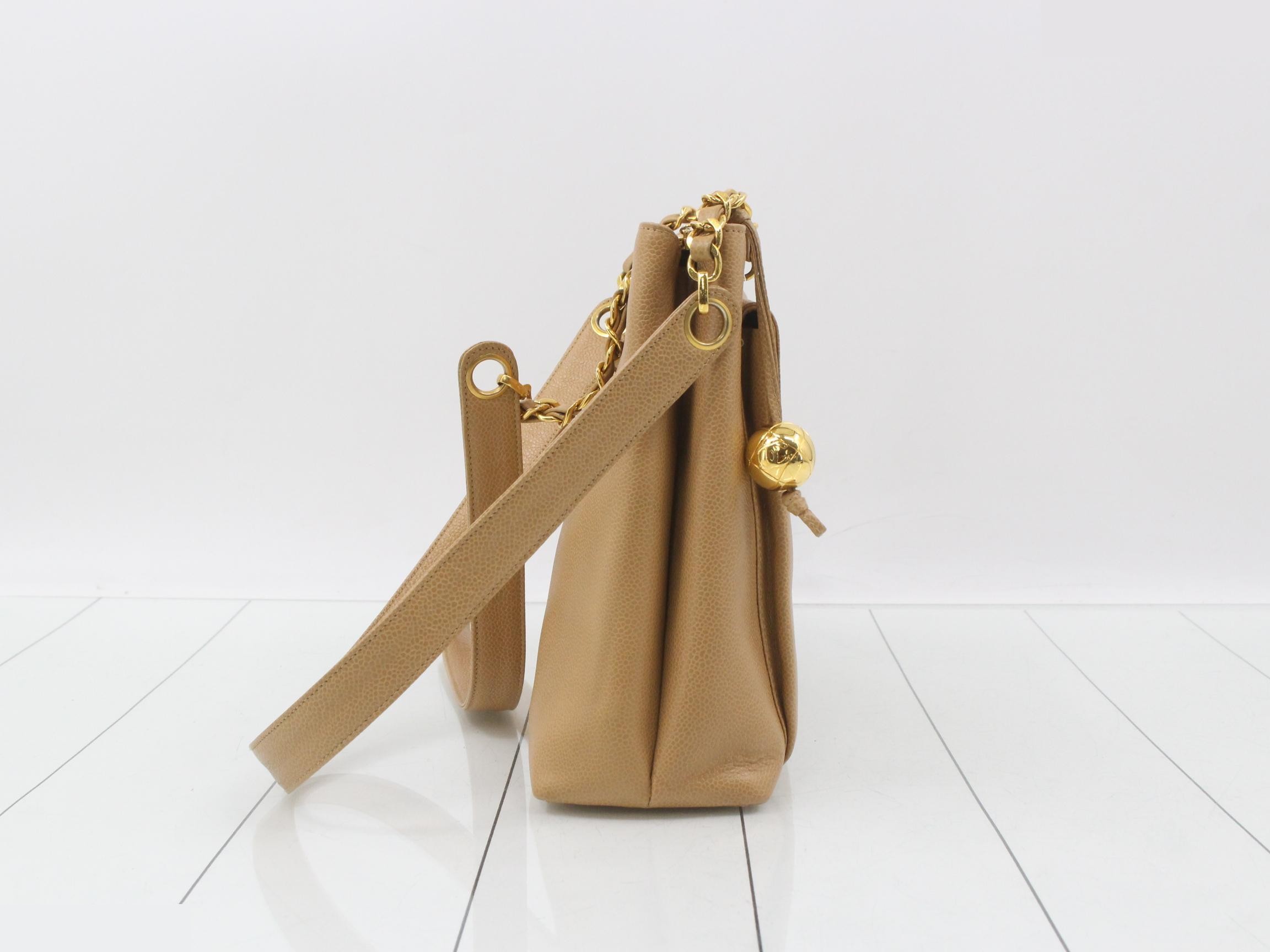 caviar leather chain shoulder bag, beige — view 4