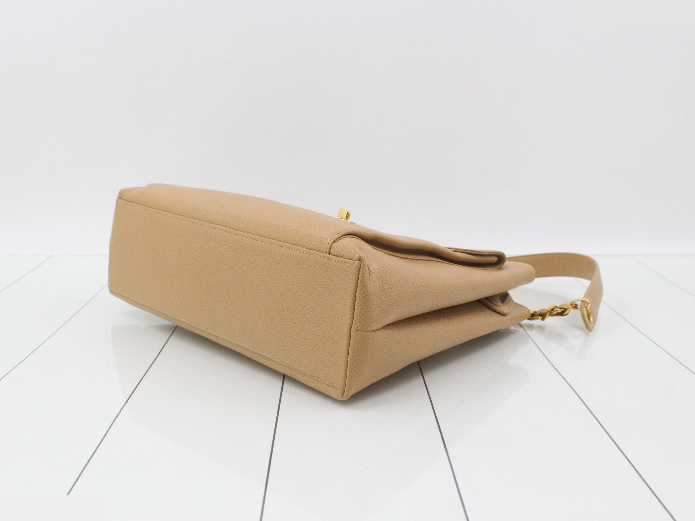 caviar leather chain shoulder bag, beige — view 6