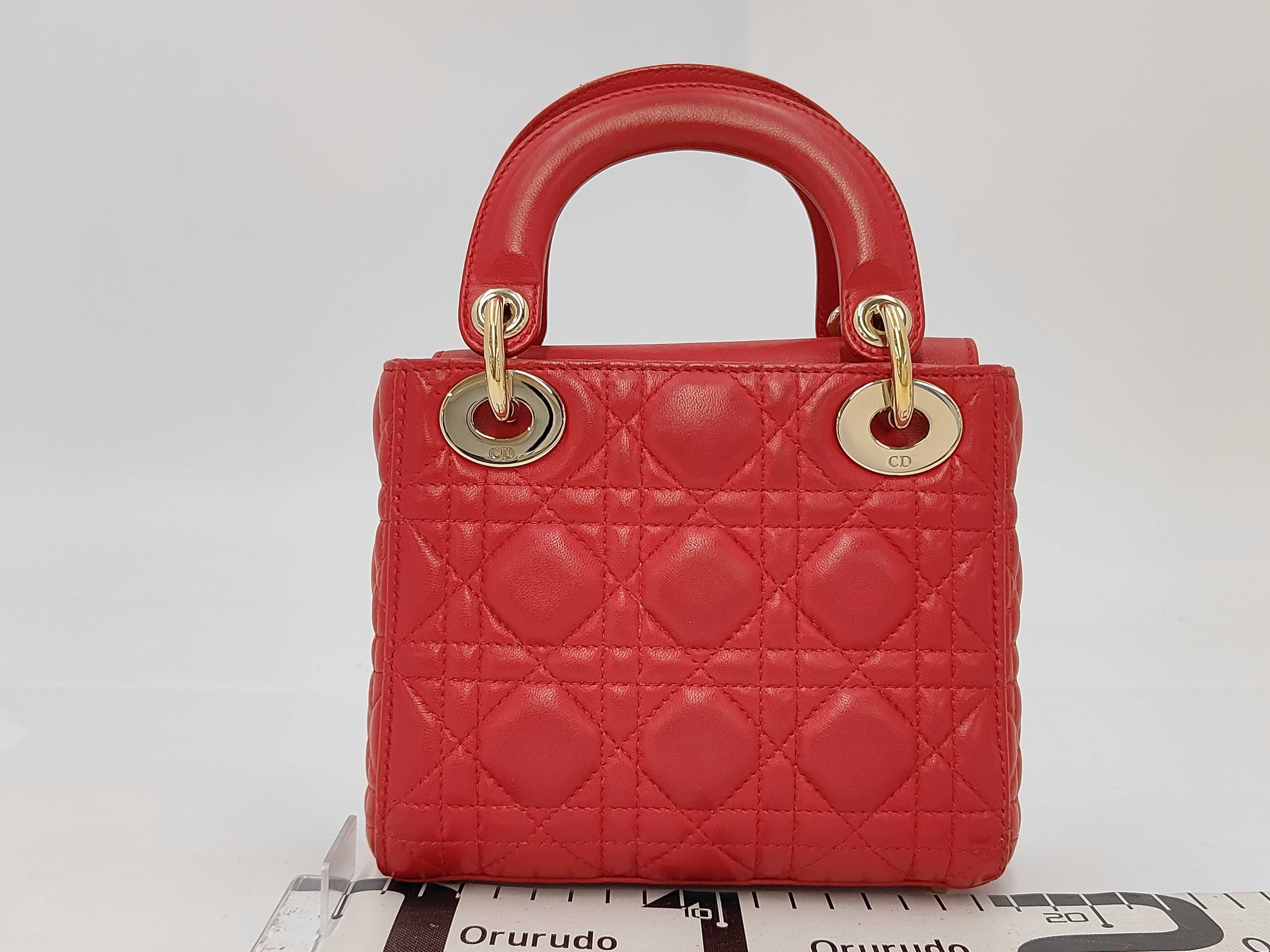 Lady Dior Red Cannage Lambskin Micro 3 Tier Light Gold Charm Handbag — view 2