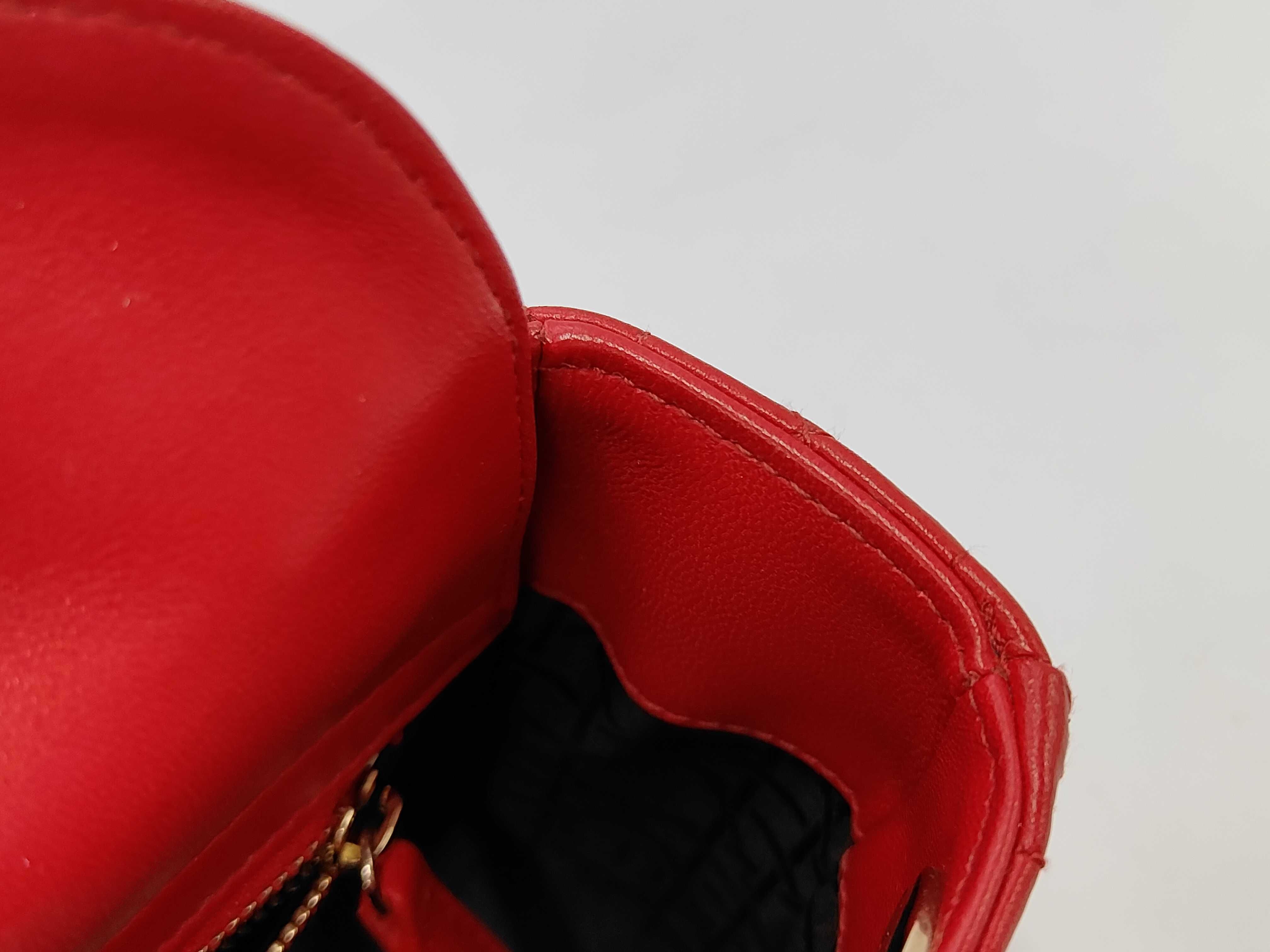 Lady Dior Red Cannage Lambskin Micro 3 Tier Light Gold Charm Handbag — view 12