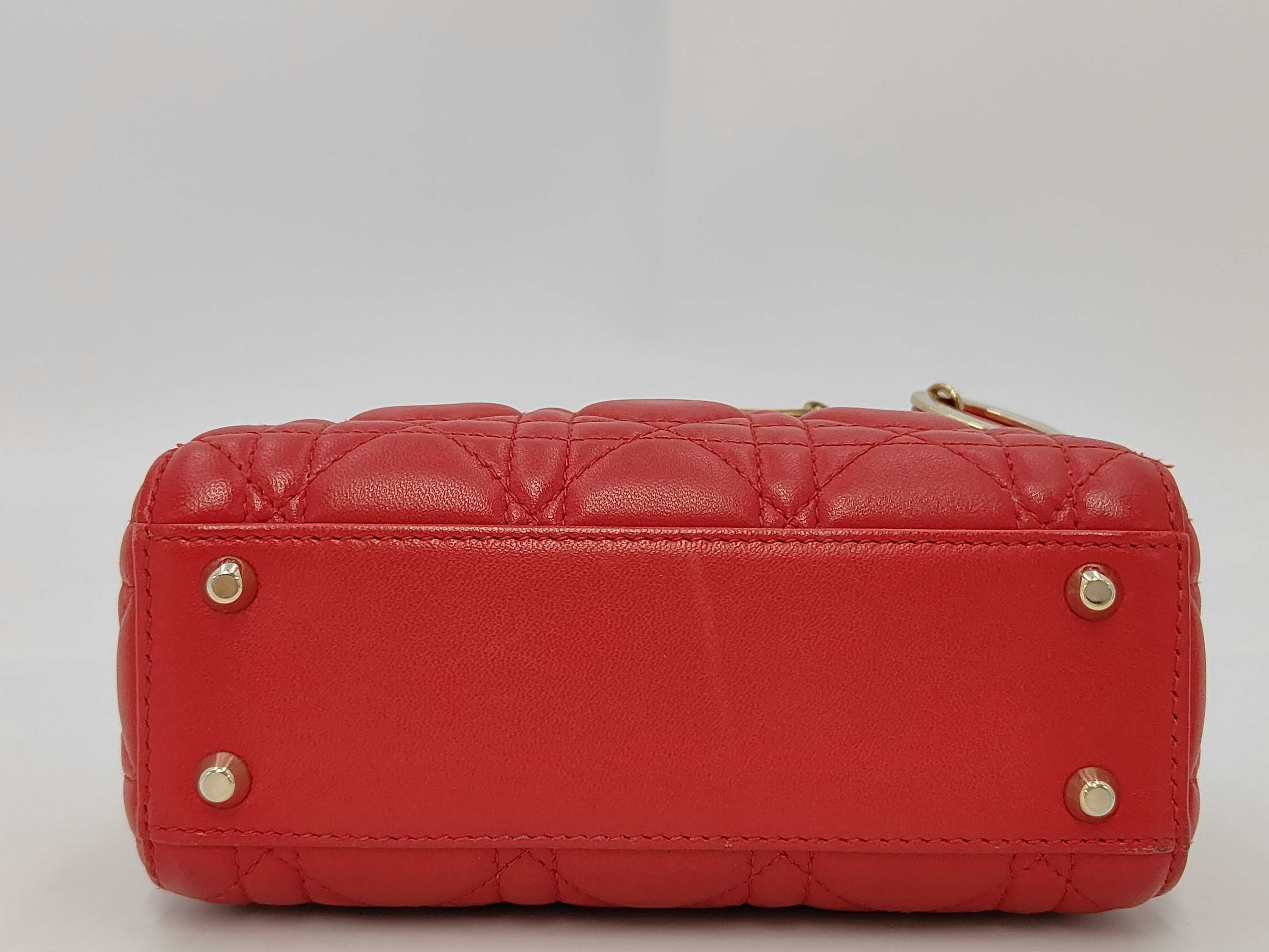 Lady Dior Red Cannage Lambskin Micro 3 Tier Light Gold Charm Handbag — view 4