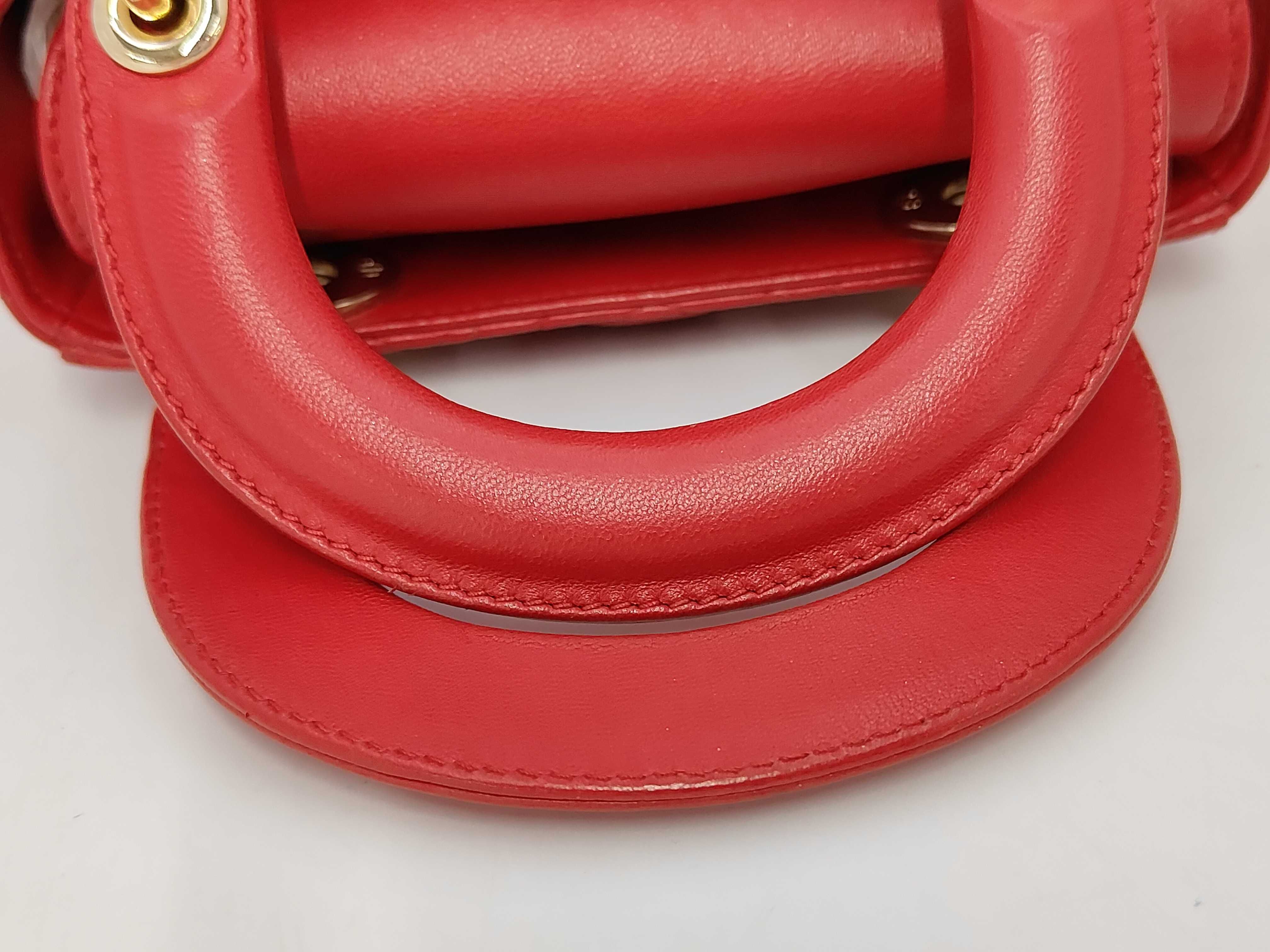 Lady Dior Red Cannage Lambskin Micro 3 Tier Light Gold Charm Handbag — view 5