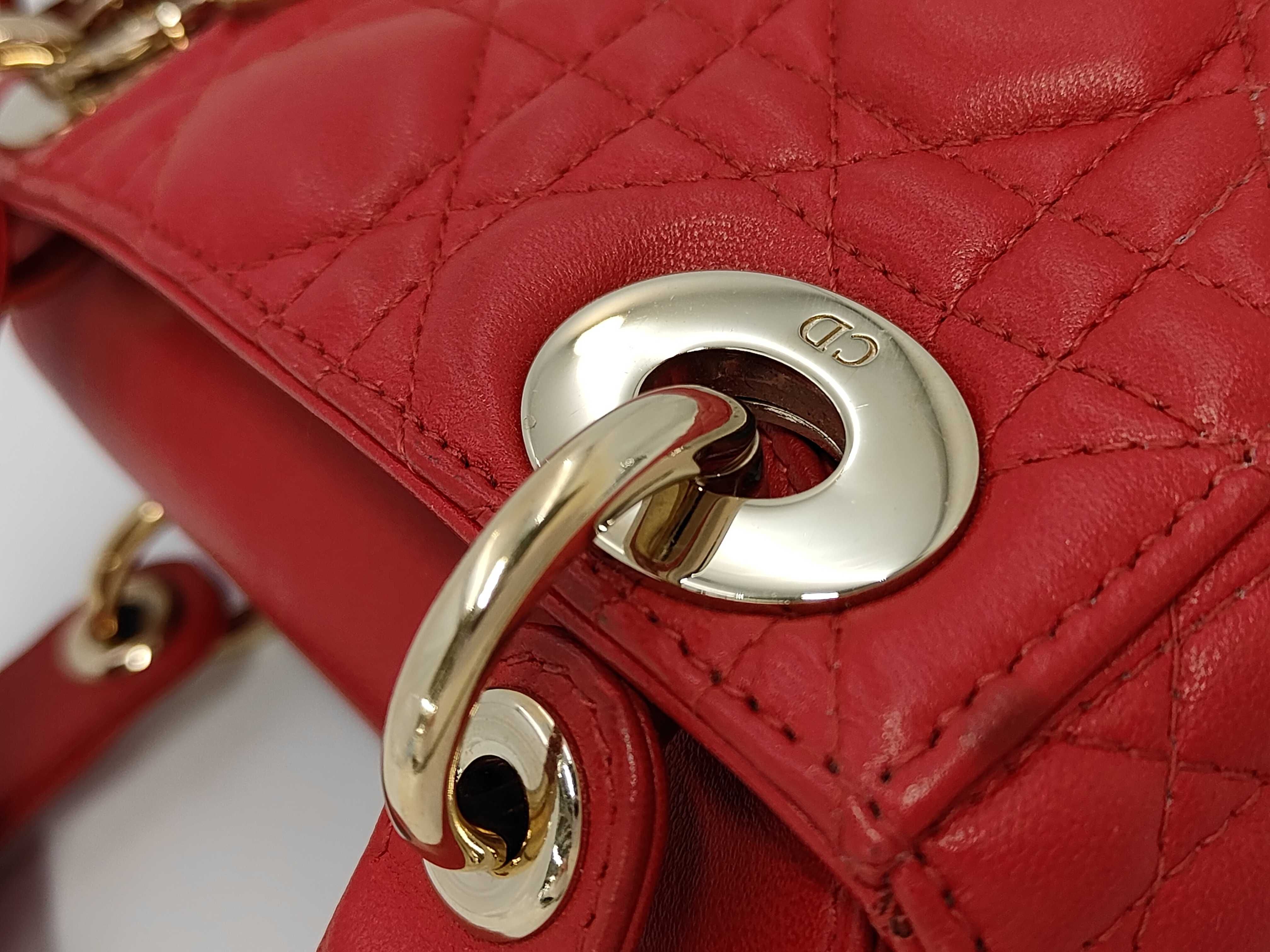 Lady Dior Red Cannage Lambskin Micro 3 Tier Light Gold Charm Handbag — view 7