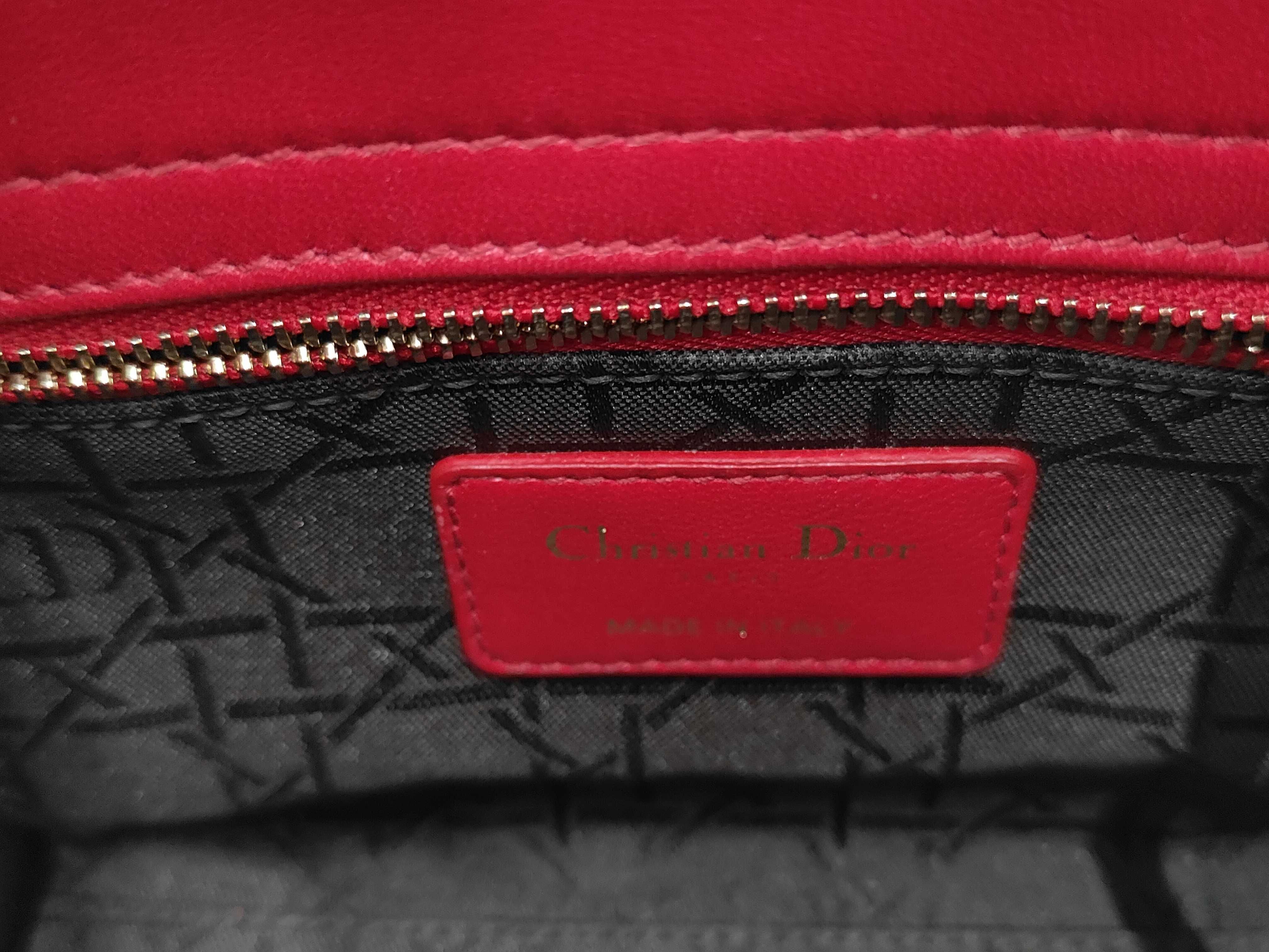 Lady Dior Red Cannage Lambskin Micro 3 Tier Light Gold Charm Handbag — view 9