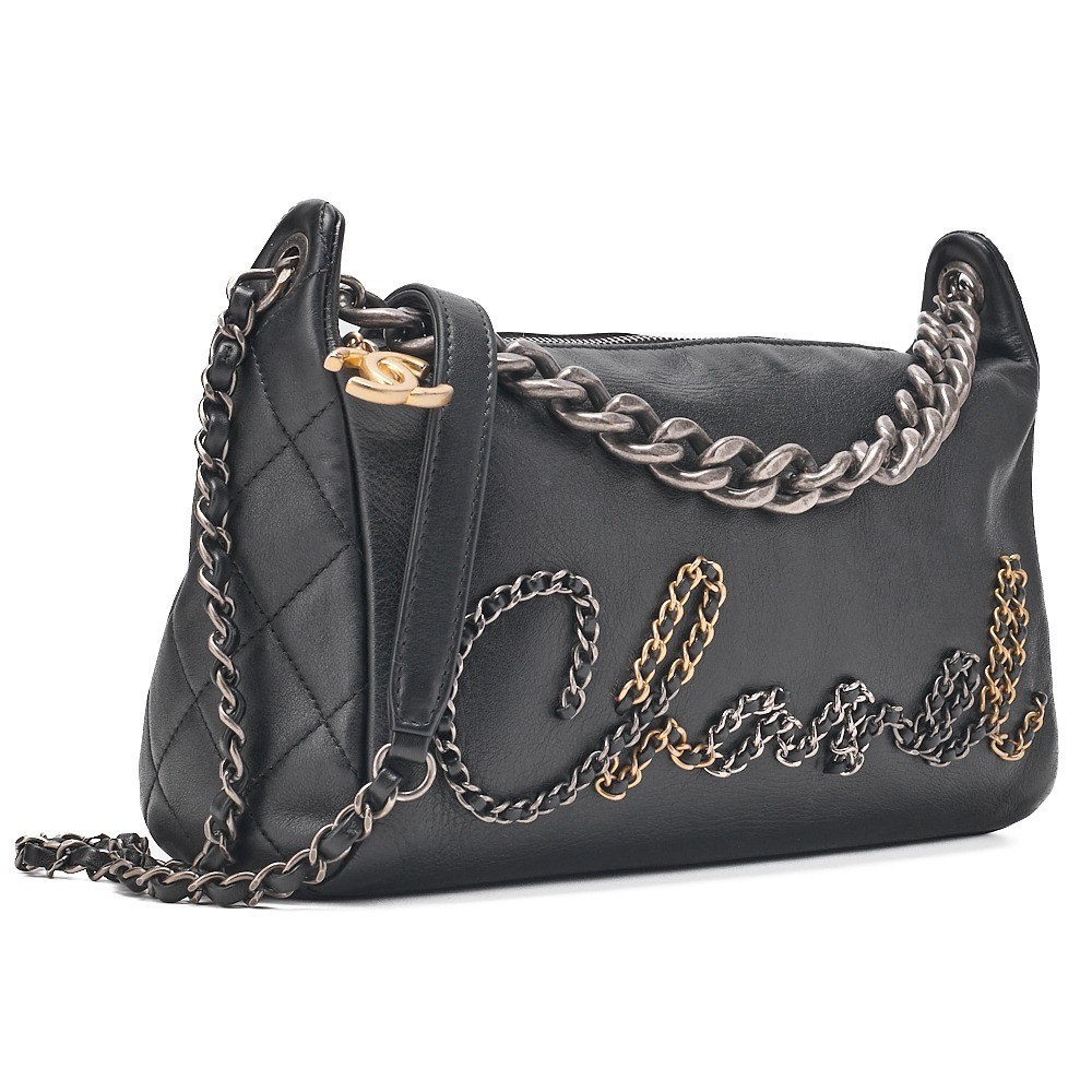 Lambskin Logo Coco Charm 2-Way Shoulder Bag, Black — view 3