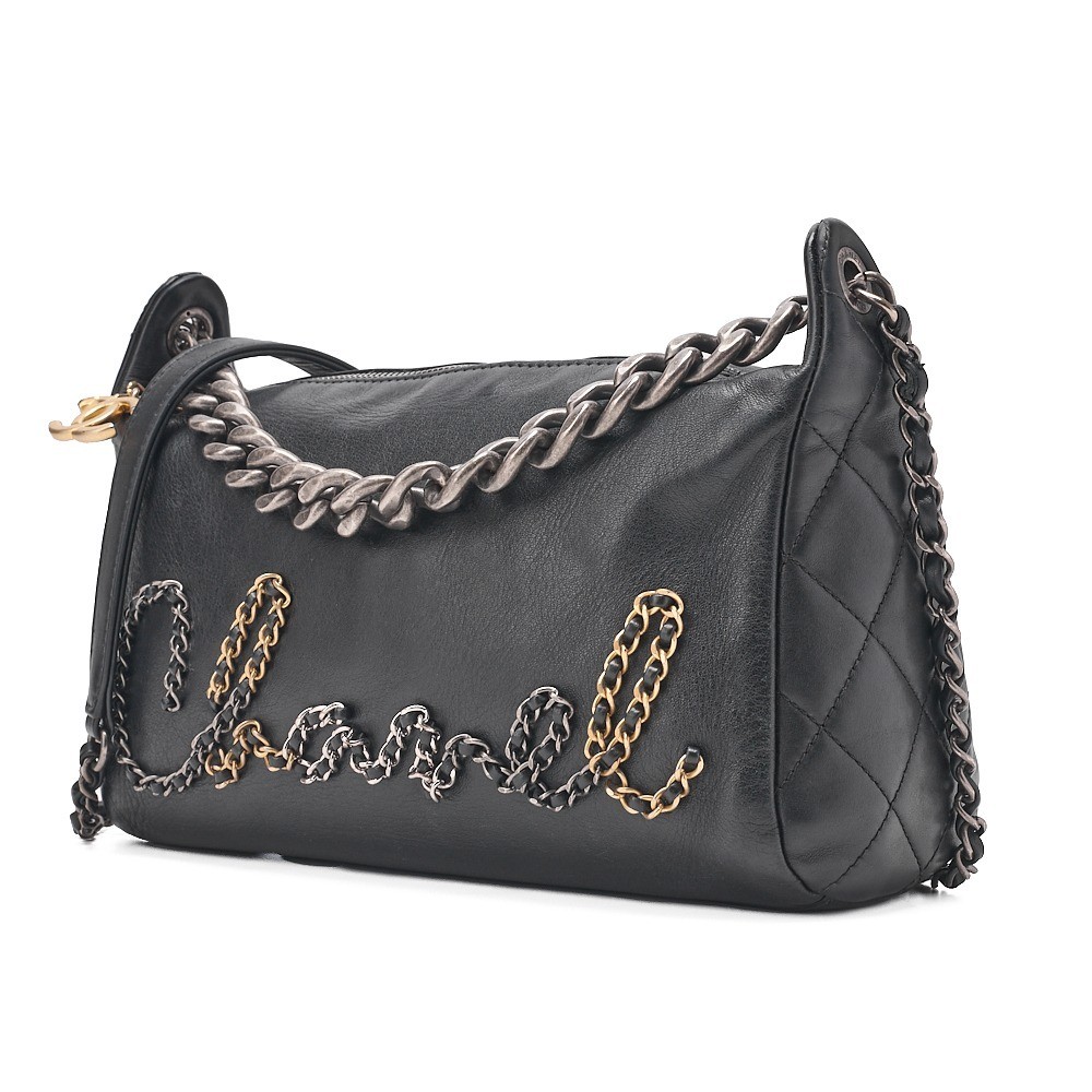 Lambskin Logo Coco Charm 2-Way Shoulder Bag, Black — view 4