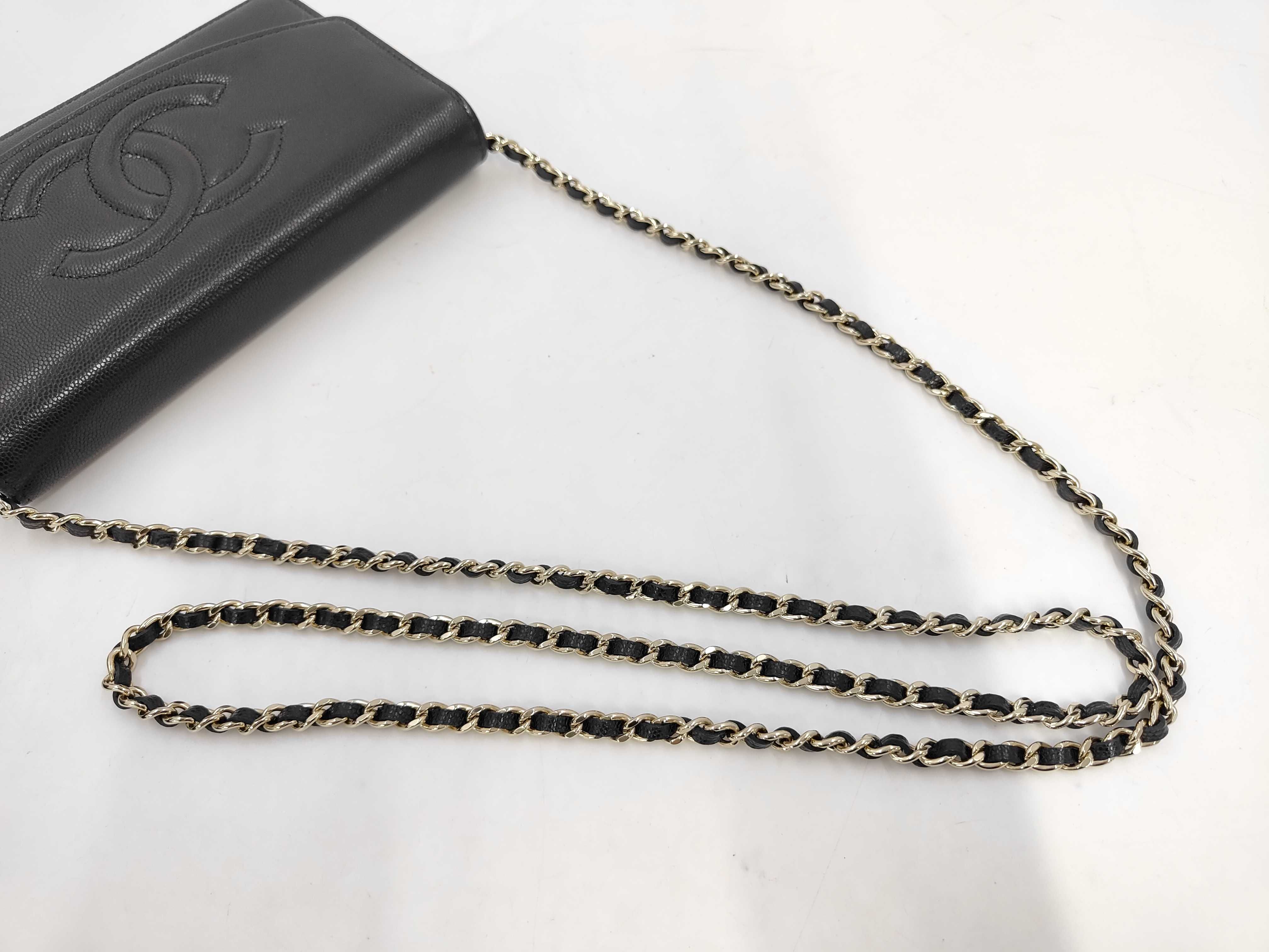 Large Coco Serial Plate Caviar Skin Chain Wallet Black Shoulder Bag — view 5