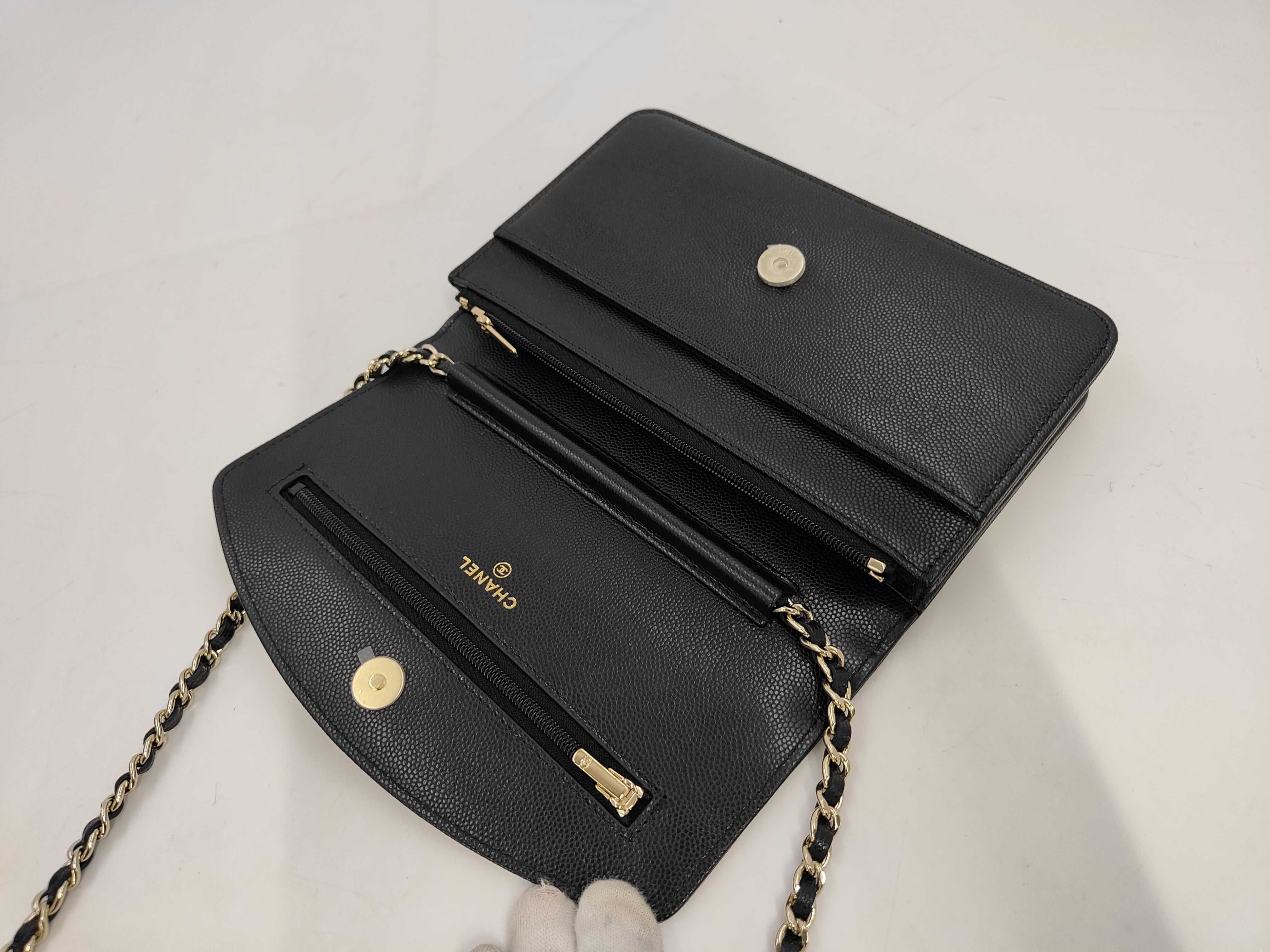 Large Coco Serial Plate Caviar Skin Chain Wallet Black Shoulder Bag — view 8