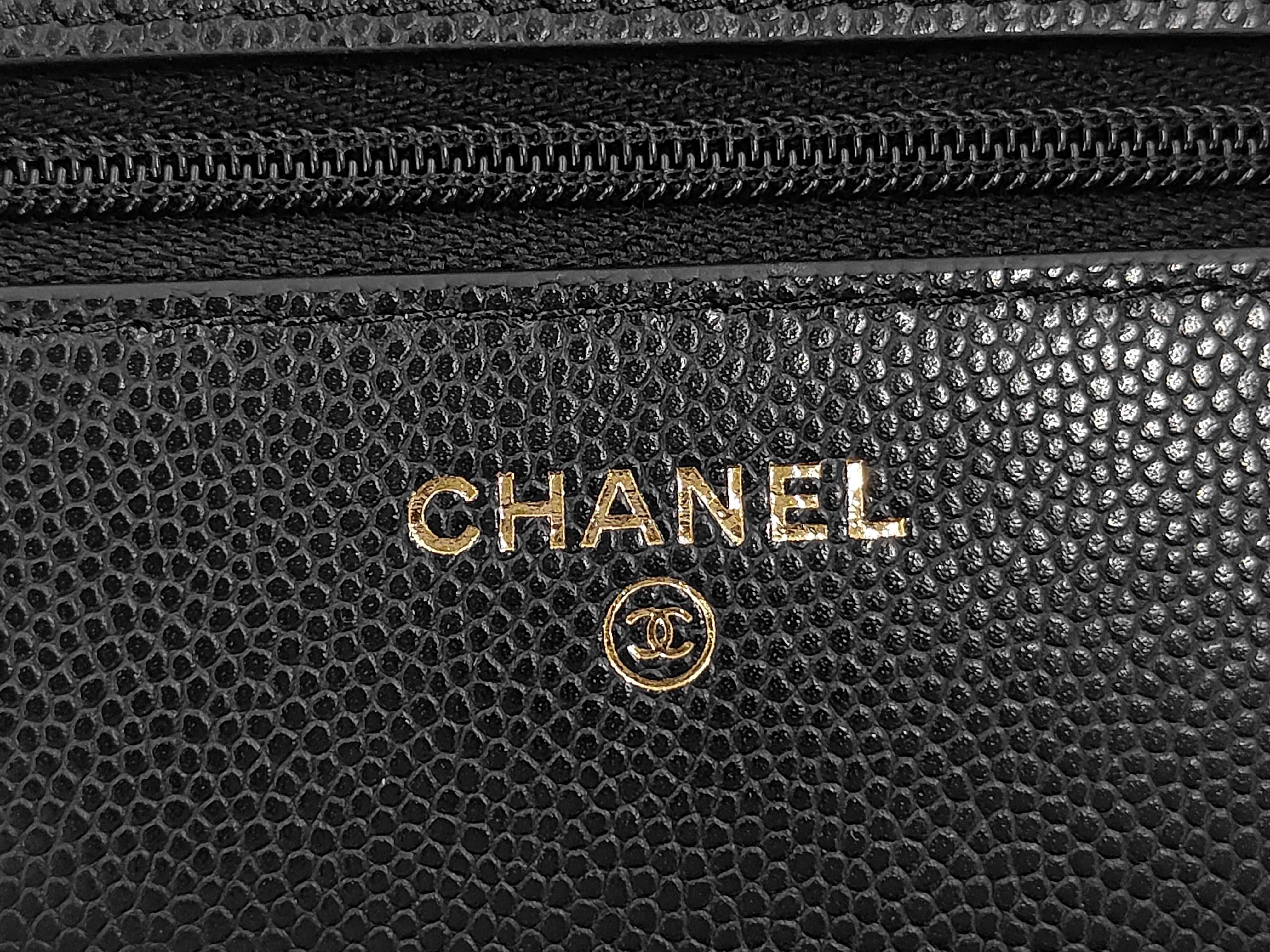 Large Coco Serial Plate Caviar Skin Chain Wallet Black Shoulder Bag — view 9