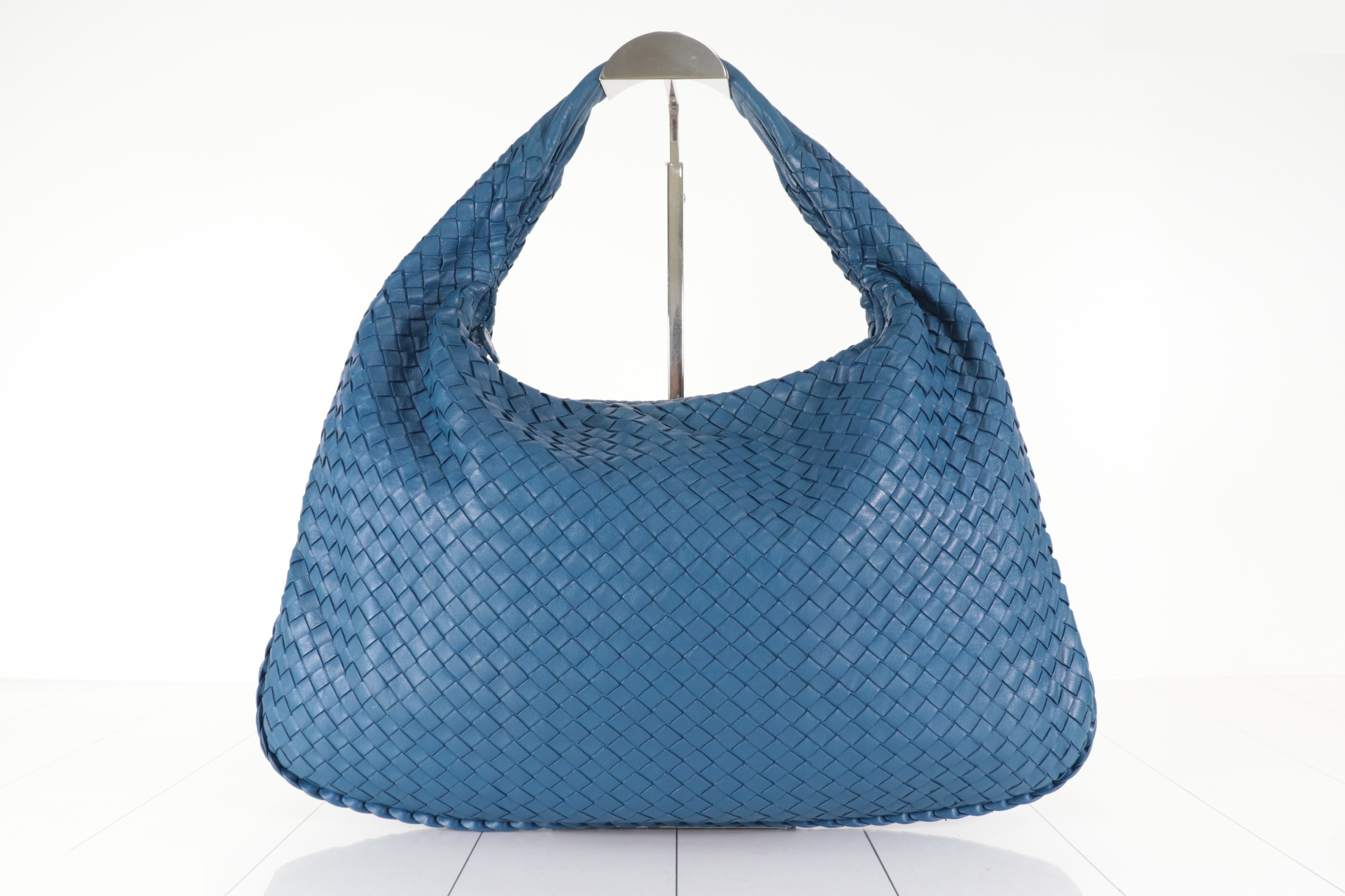 Intrecciato Hobo Bag, Blue, with Mirror — view 2