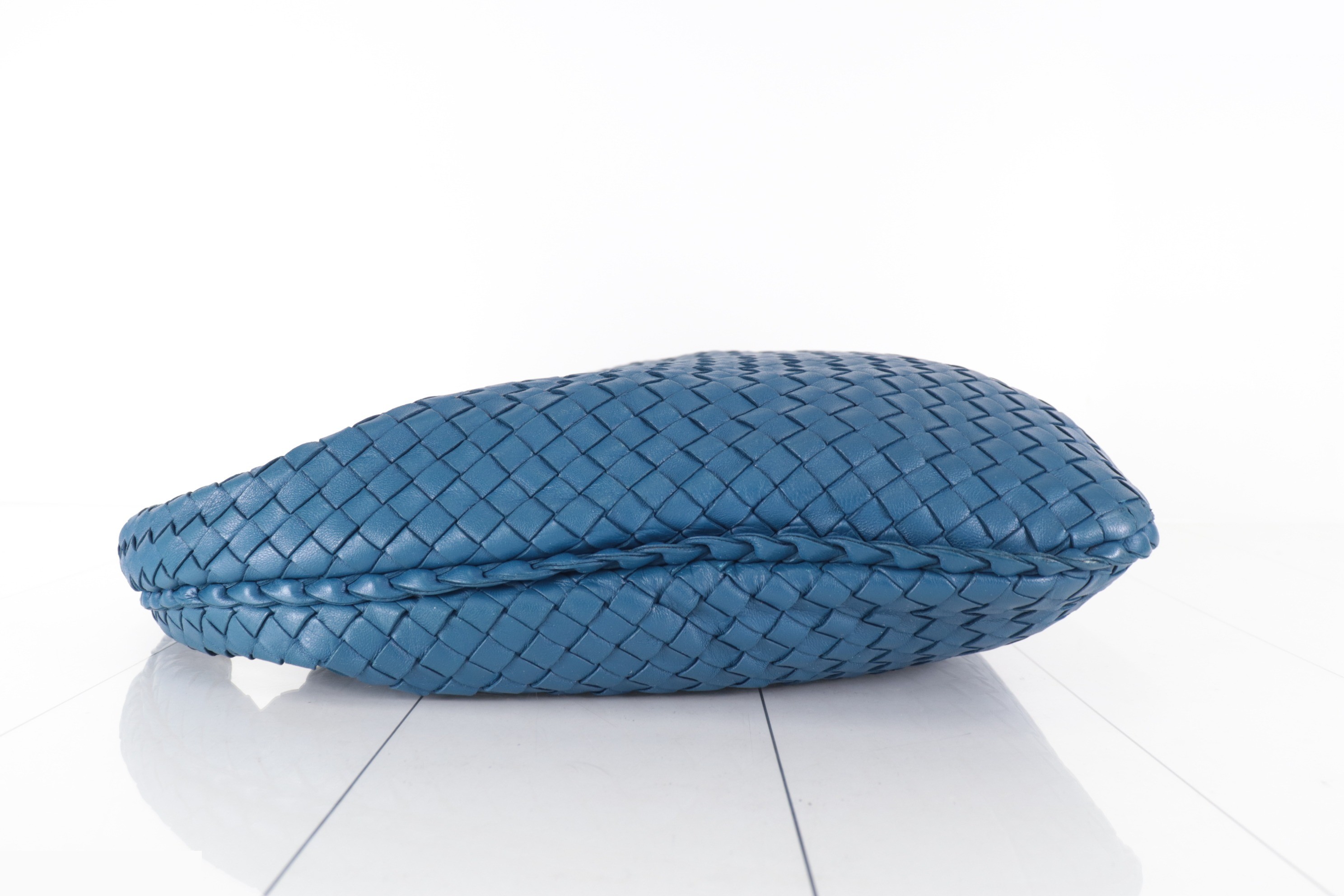 Intrecciato Hobo Bag, Blue, with Mirror — view 3