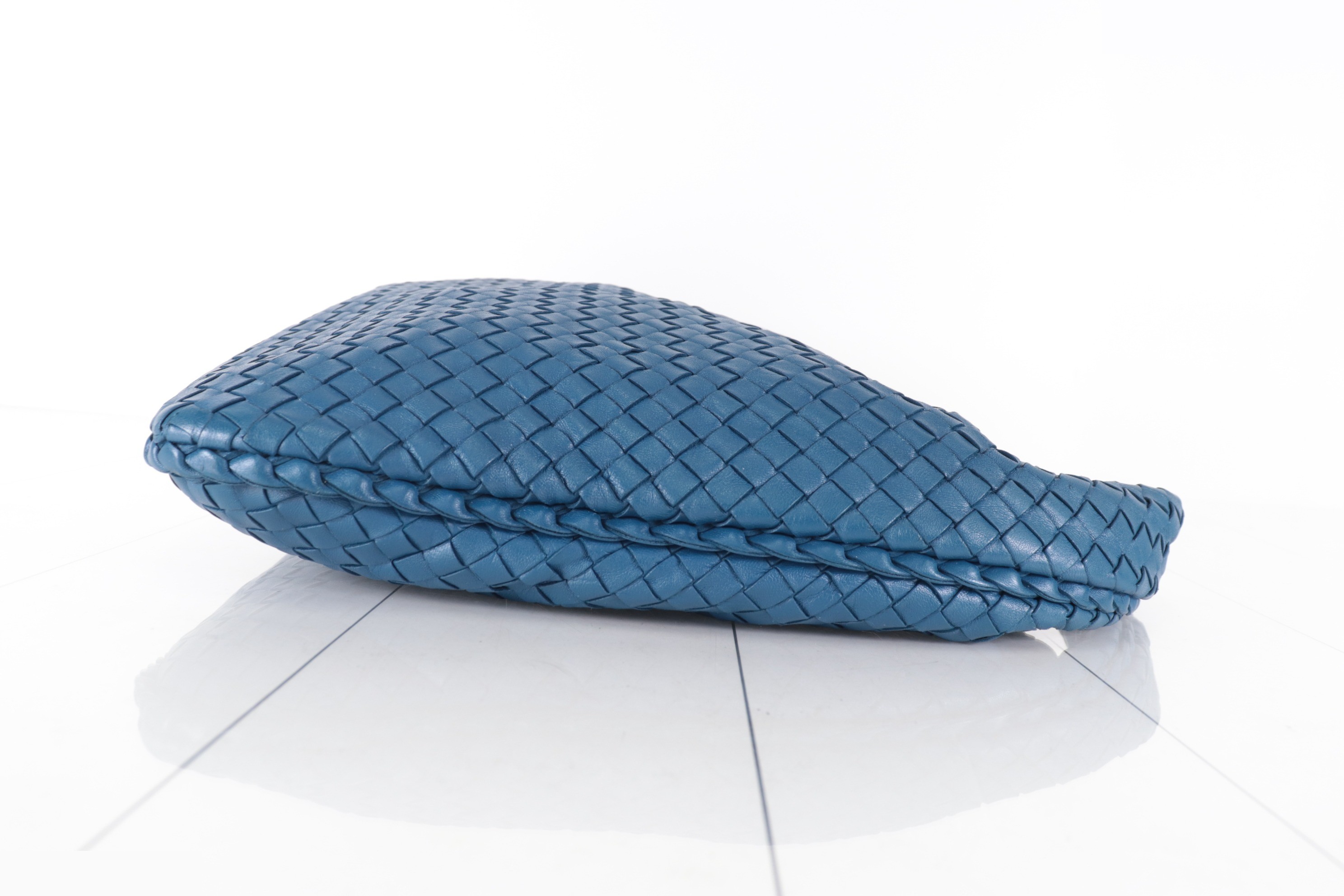 Intrecciato Hobo Bag, Blue, with Mirror — view 4