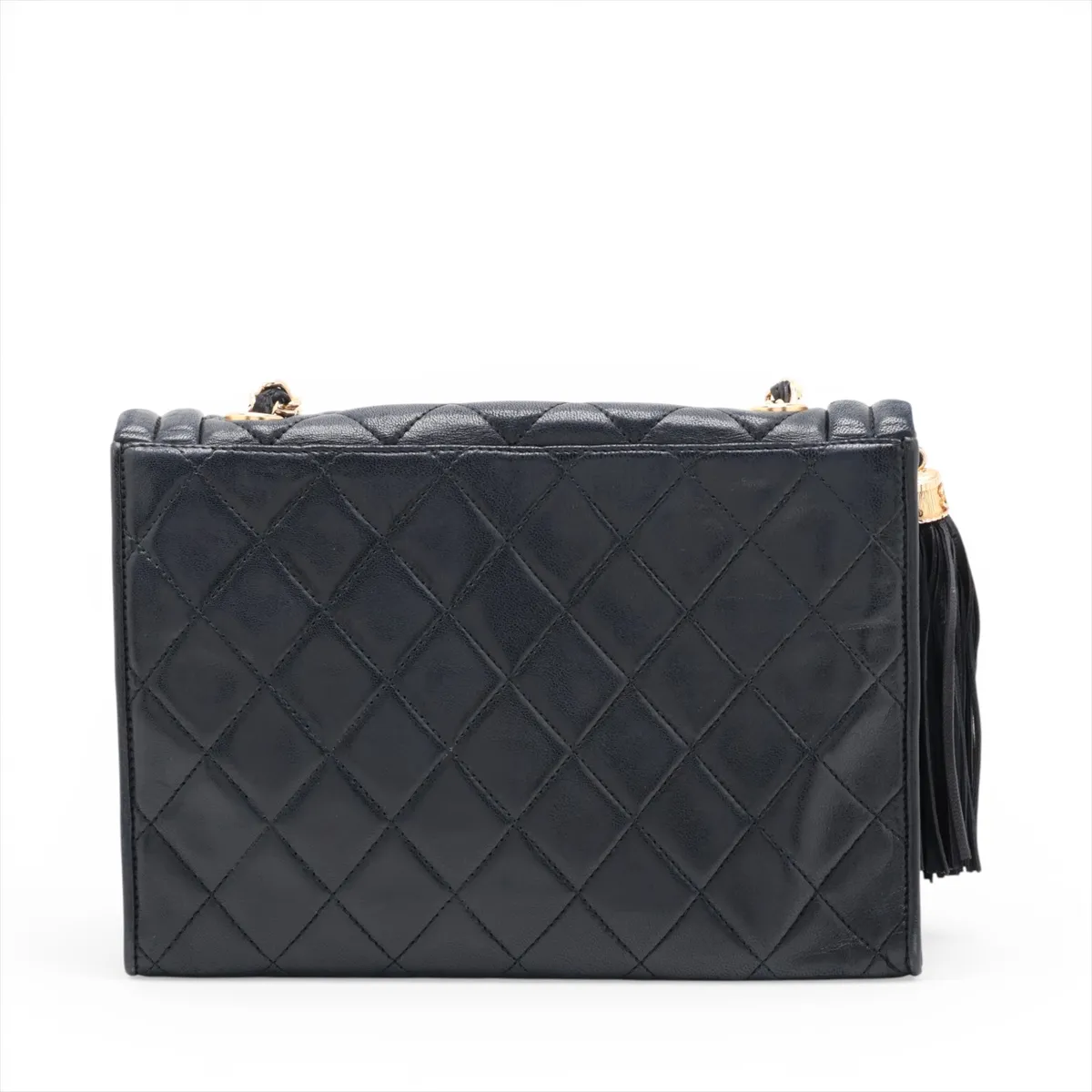 Matelassé Lambskin Single Flap Single Chain Bag with Fringe, Black with Gold Hardware, Item No. 1063199 — view 2