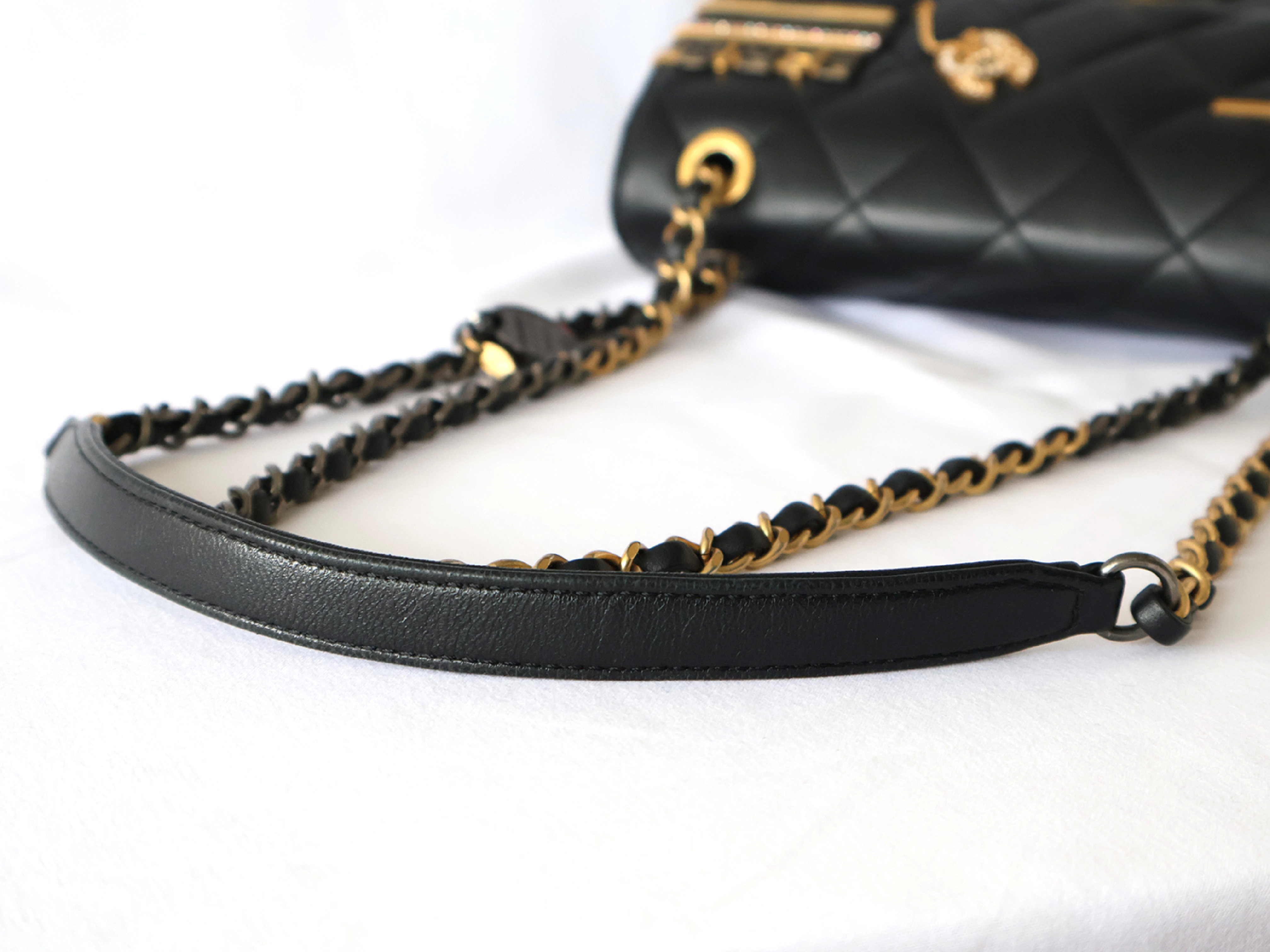 Matelassé Lambskin Chain Shoulder Bag with Plate, Black — view 12