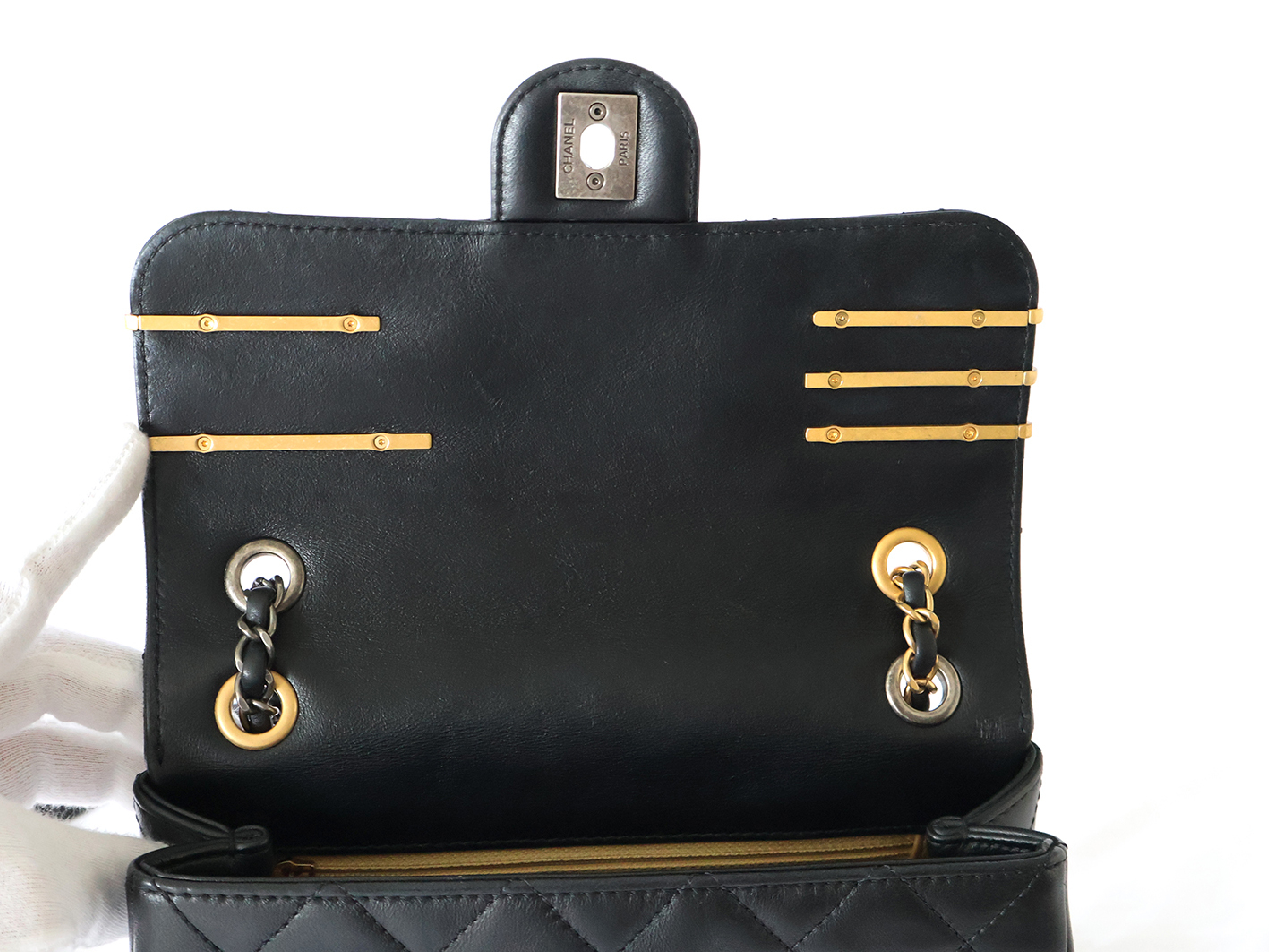 Matelassé Lambskin Chain Shoulder Bag with Plate, Black — view 13