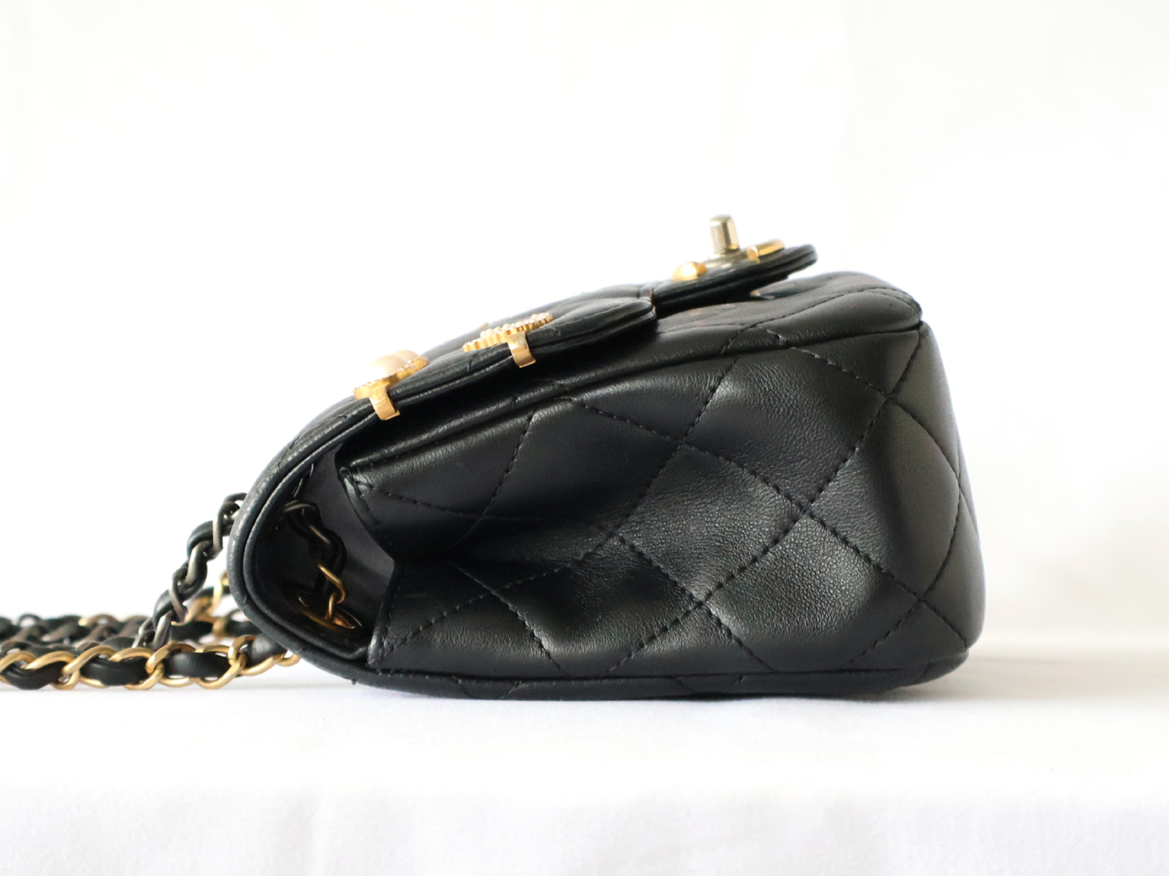 Matelassé Lambskin Chain Shoulder Bag with Plate, Black — view 7
