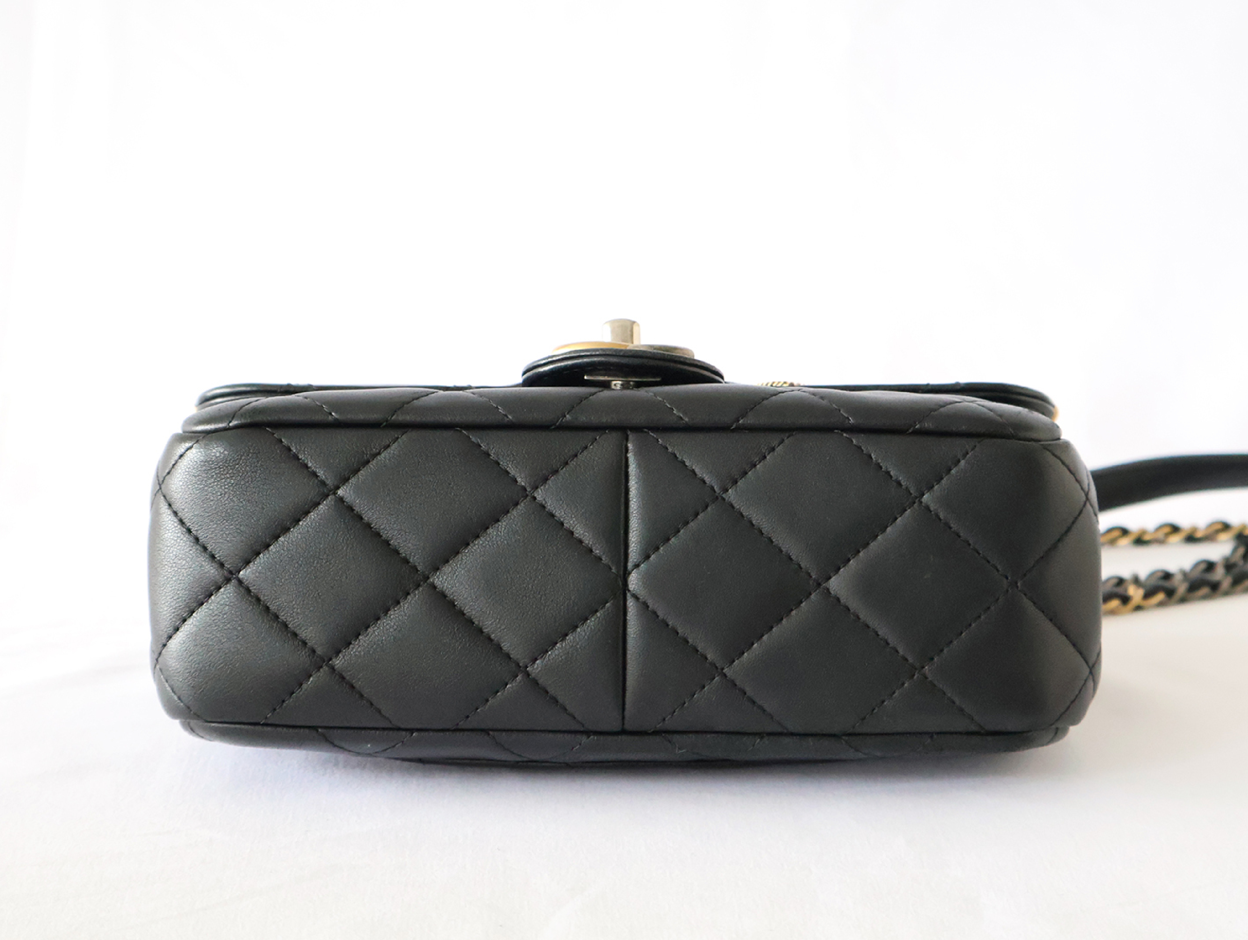 Matelassé Lambskin Chain Shoulder Bag with Plate, Black — view 8