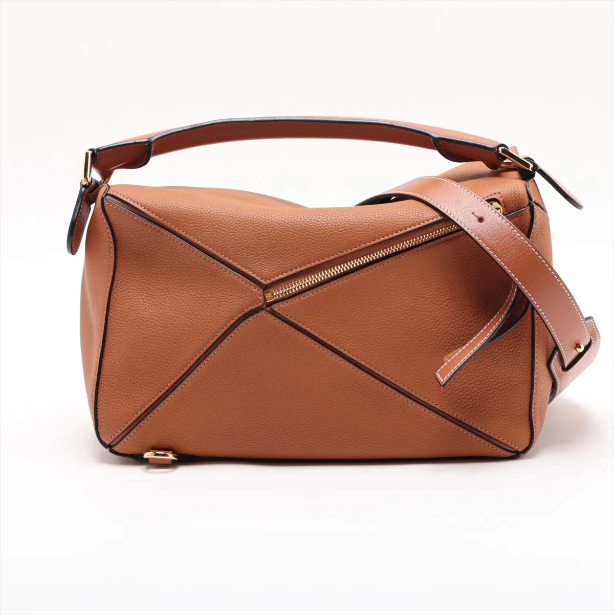 Puzzle Bag Leather 2-Way Handbag Brown