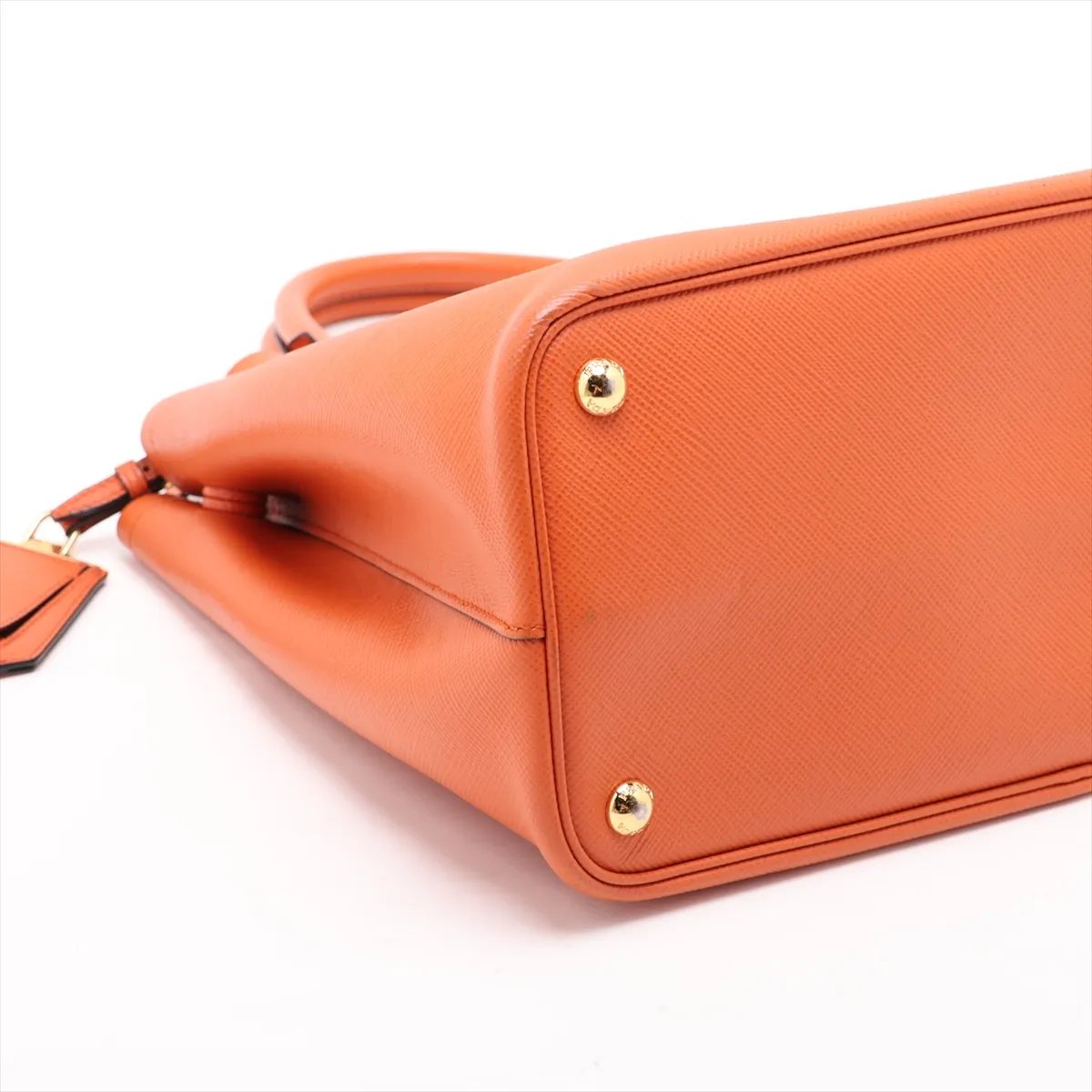 Saffiano Cuir Leather 2-Way Handbag, Orange — view 4
