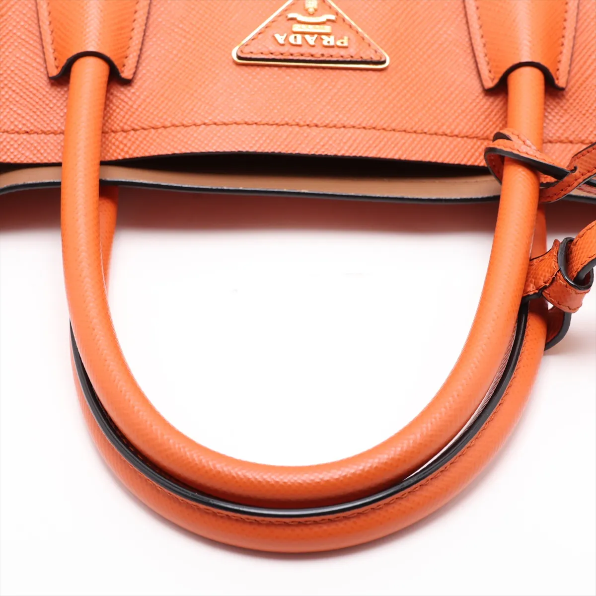 Saffiano Cuir Leather 2-Way Handbag, Orange — view 5