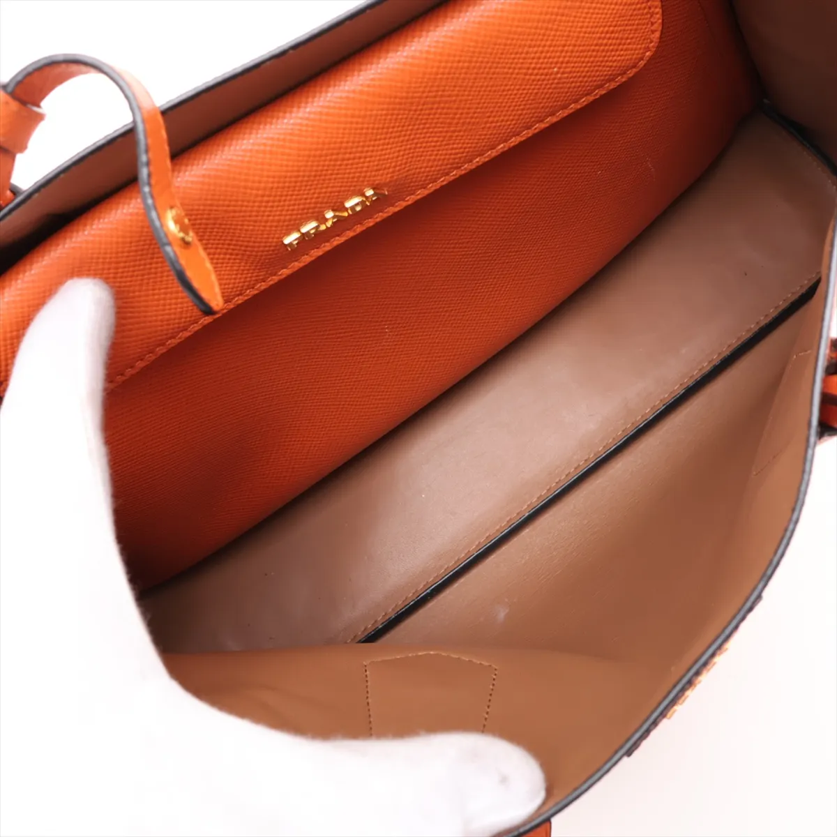 Saffiano Cuir Leather 2-Way Handbag, Orange — view 8