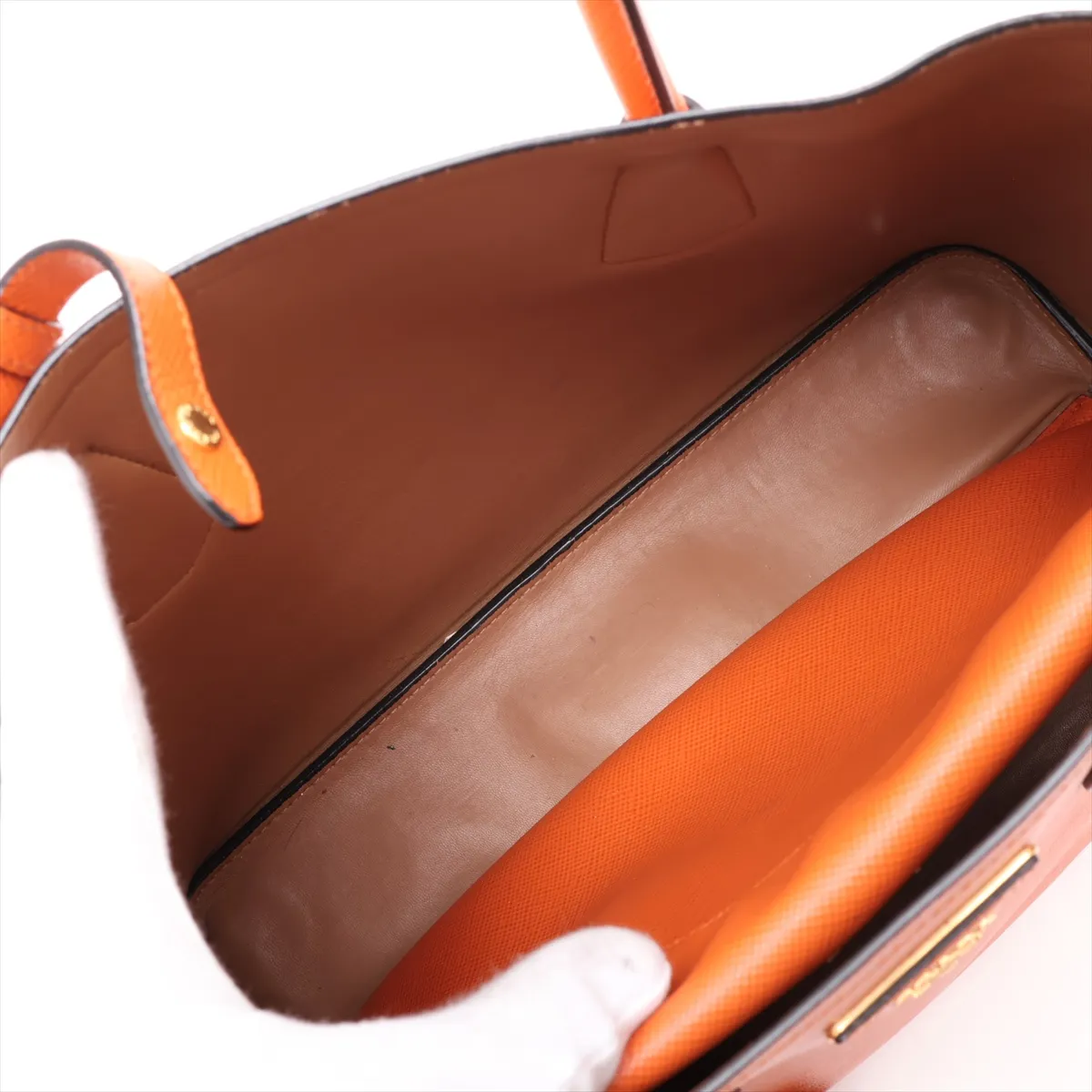 Saffiano Cuir Leather 2-Way Handbag, Orange — view 9