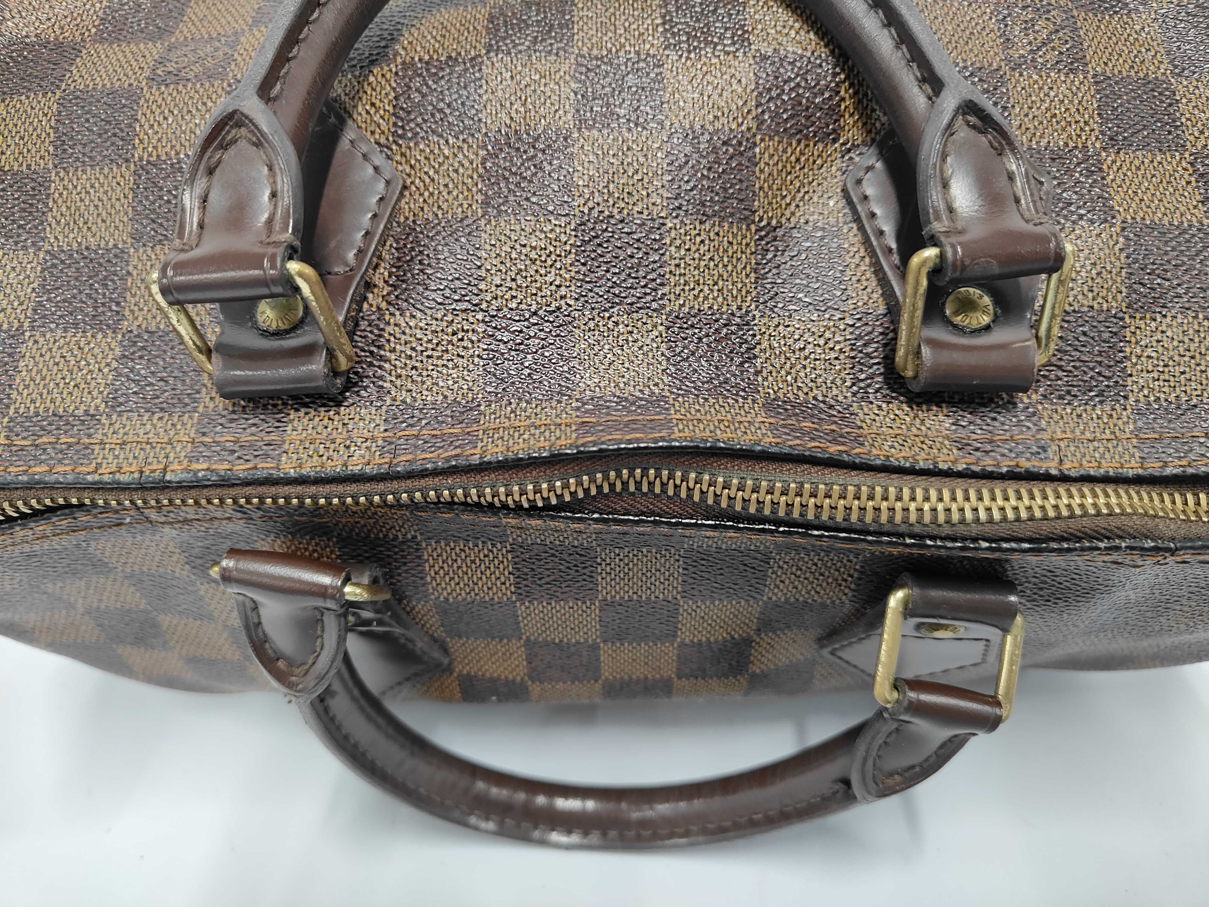 Speedy 30 Brown Damier Ebene Gold Hardware Bag — view 10