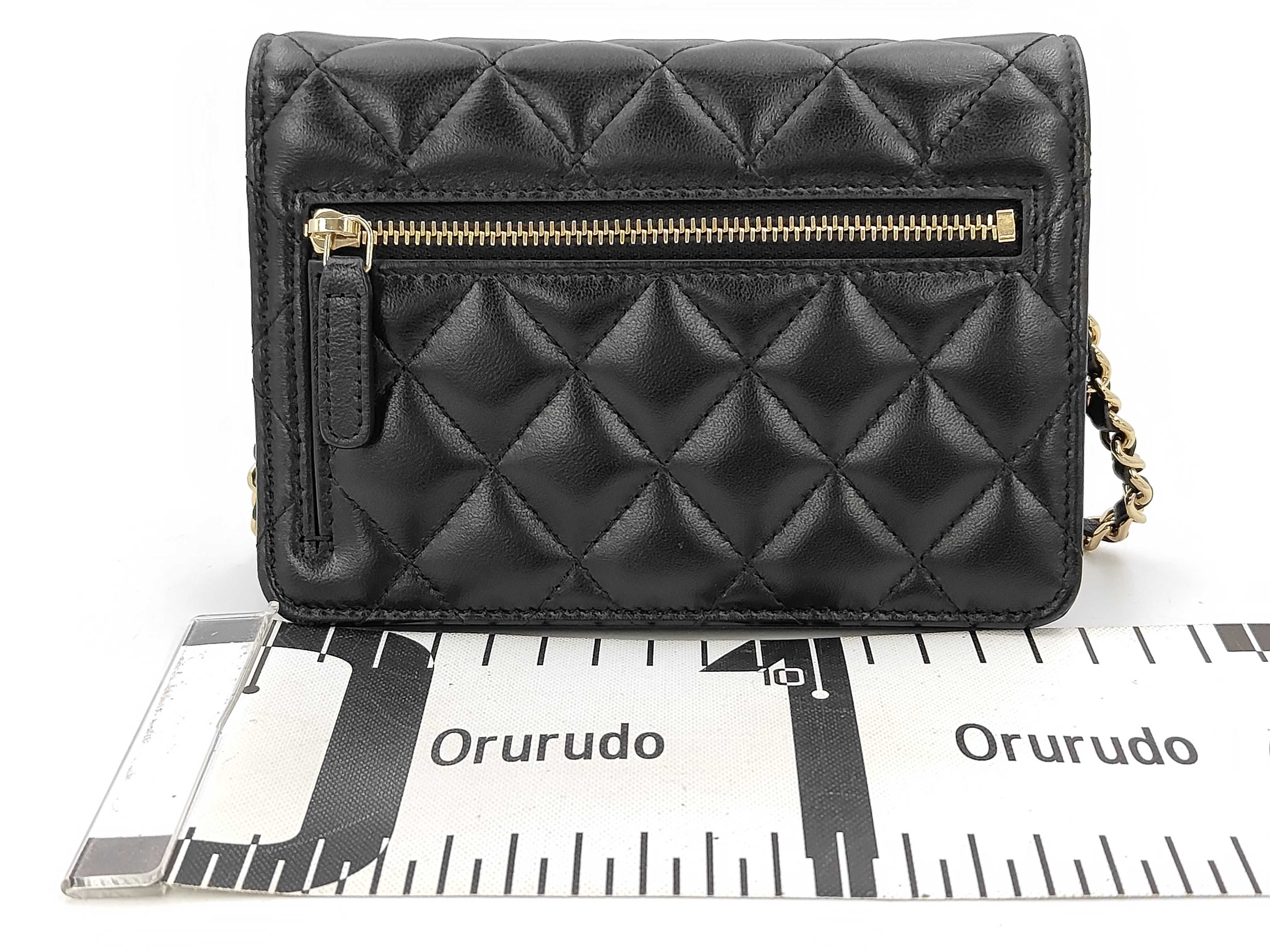 Matelassé Chain Wallet, Lambskin, Black, Gold Hardware, Camellia Charm, Shoulder Bag — view 2