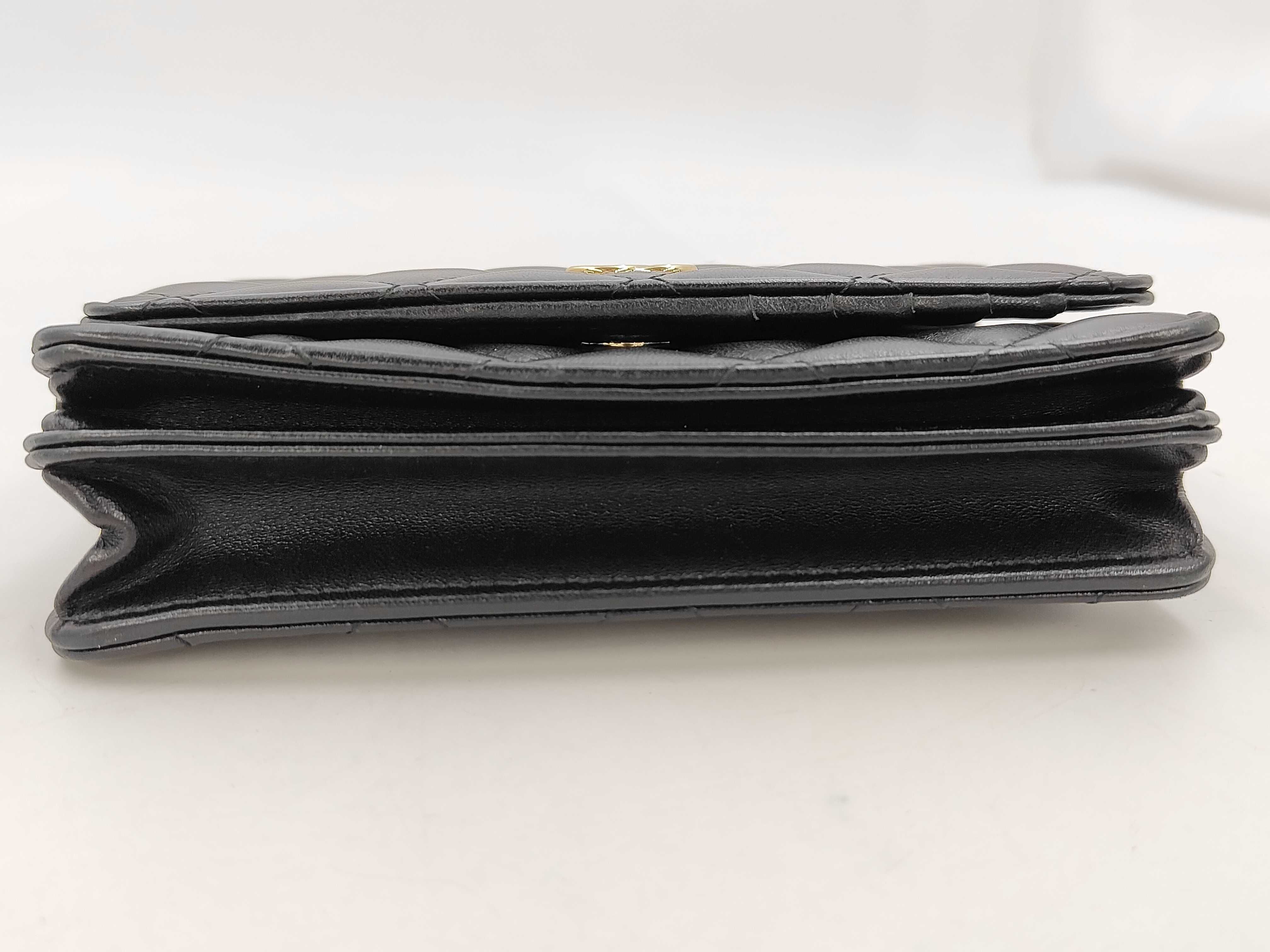 Matelassé Chain Wallet, Lambskin, Black, Gold Hardware, Camellia Charm, Shoulder Bag — view 6