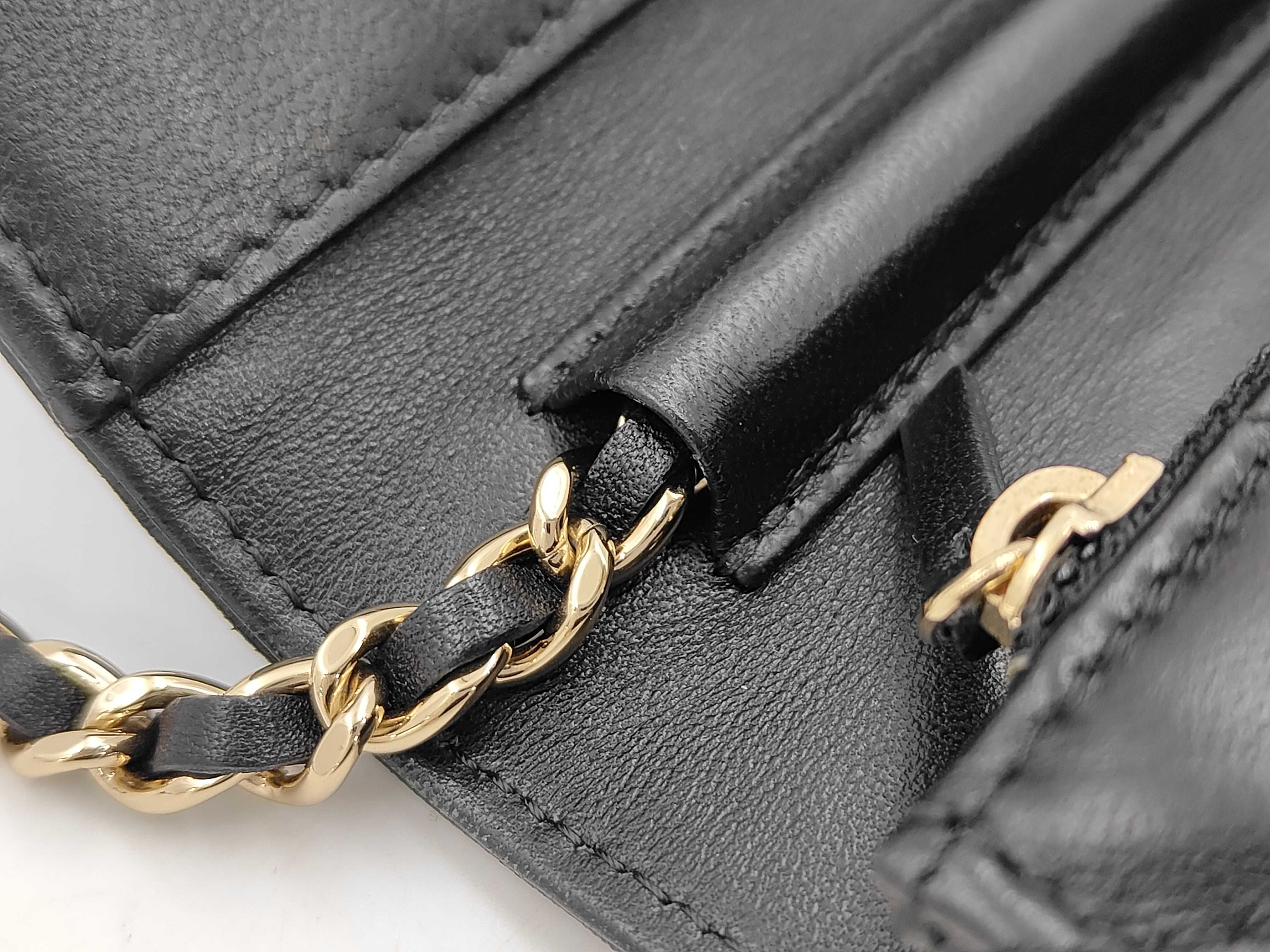 Matelassé Chain Wallet, Lambskin, Black, Gold Hardware, Camellia Charm, Shoulder Bag — view 8